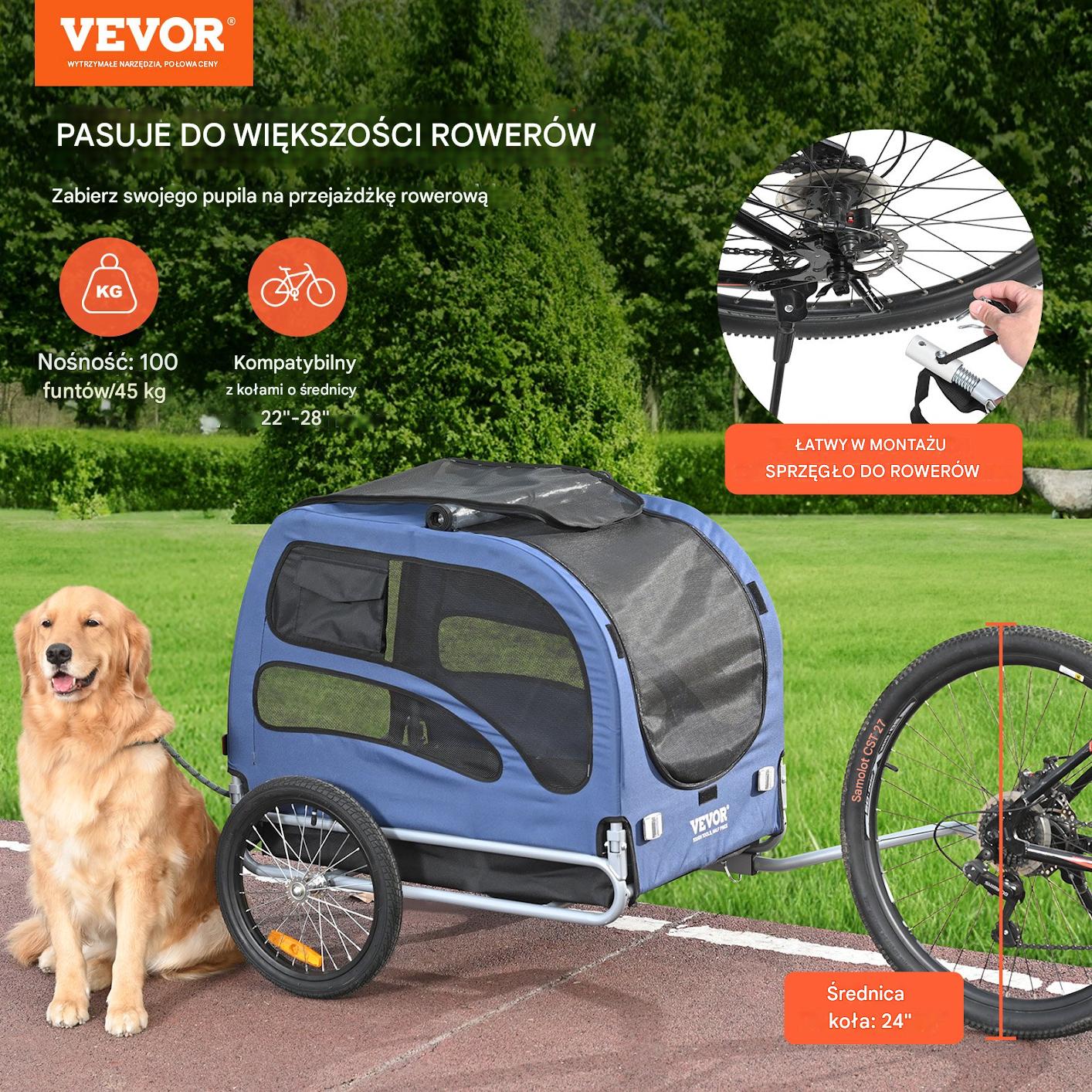Przyczepka rowerowa dla psa do przewozu transporter do 45 kg - obrazek 5
