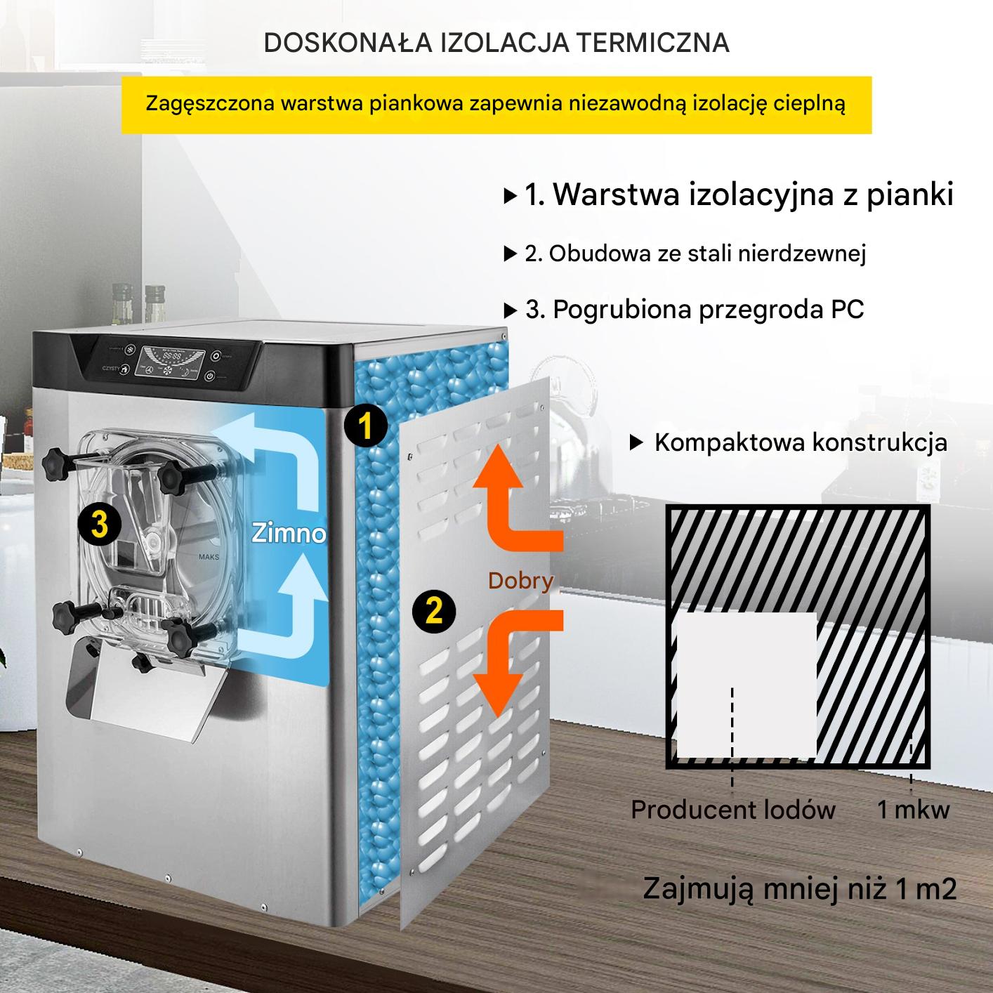 Maszyna do Lodów – Wydajność 16-20L/h Panel LCD Nierdzewna Obudowa - obrazek 4