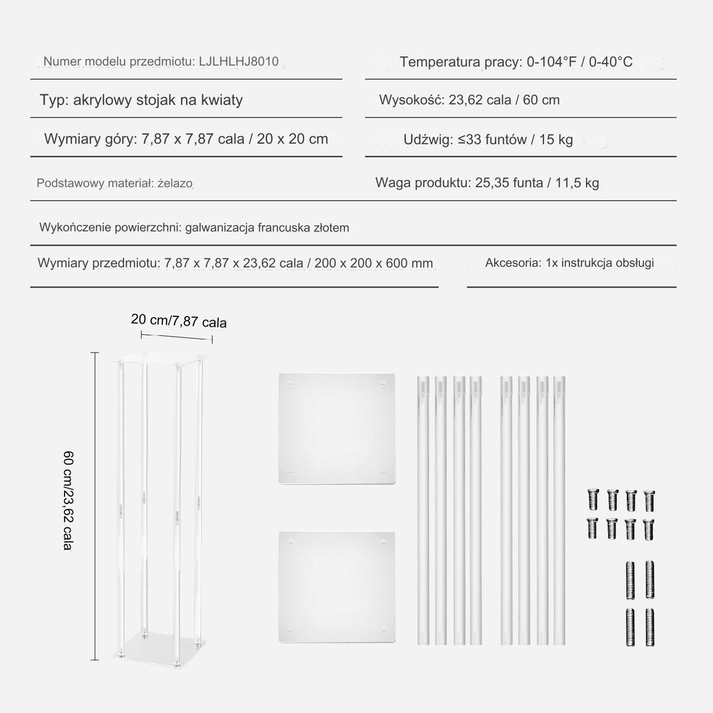 Stojak weselny na salę biały ślub wesele kwietnik kwiaty 10 sztuk 60 cm - obrazek 2