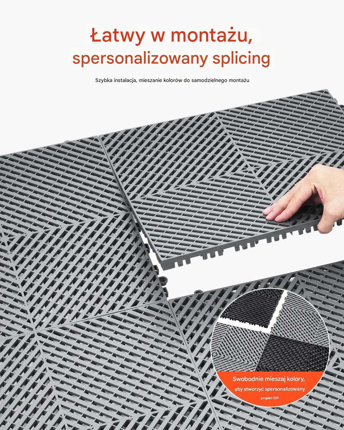 Mata drenażowa modułowa 41x41cm antypoślizgowa PP 24szt garaż ogród szara - obrazek 6