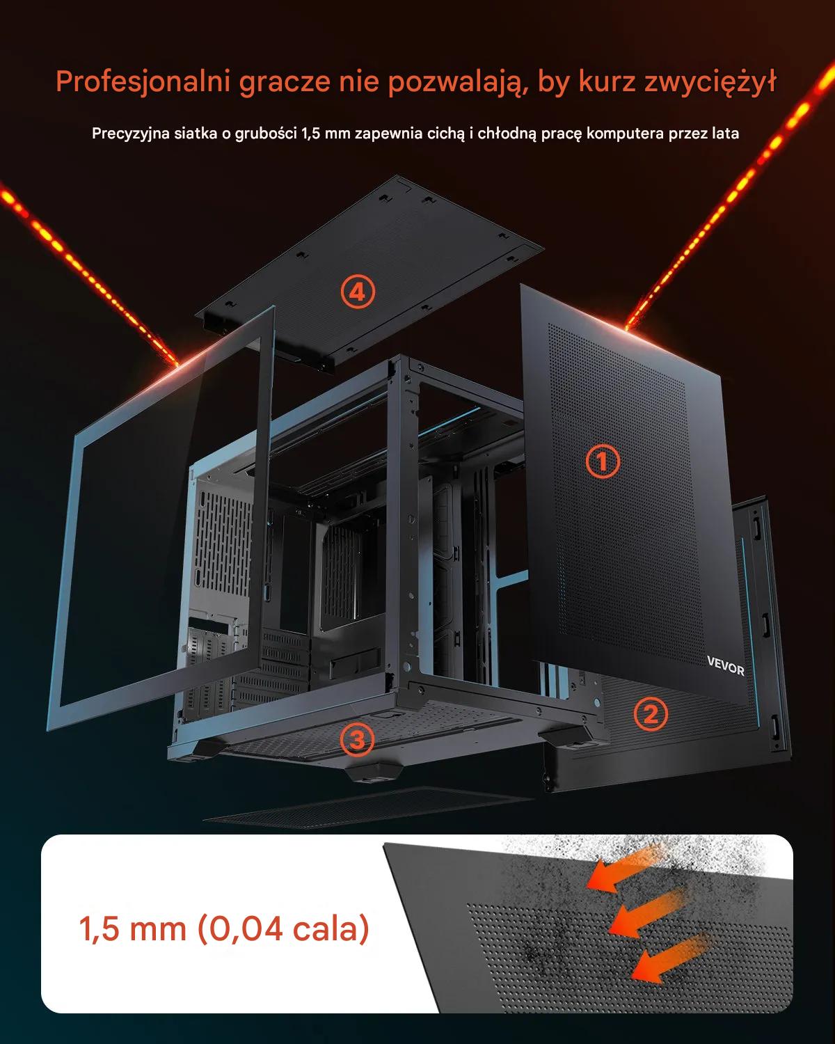Obudowa PC mid tower dual chamber szkło hartowane ATX ITX gaming kabel - obrazek 7