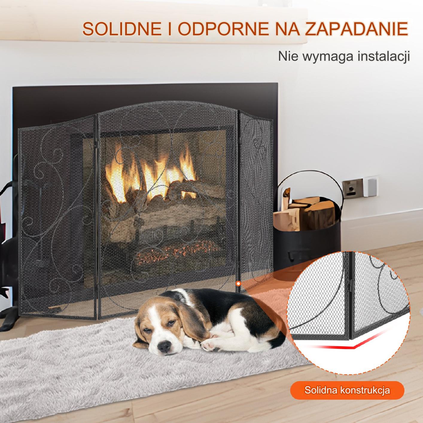Parawan kominkowy 3-częściowy 122x77cm żeliwny ochrona iskier gotowy salon - obrazek 5