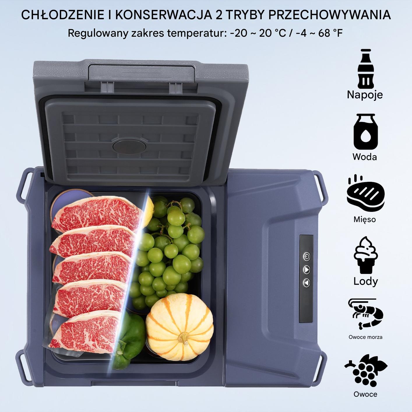 Lodówka turystyczna samochodowa przenośna z zamrażalką kompresorowa 9L 45W - obrazek 4