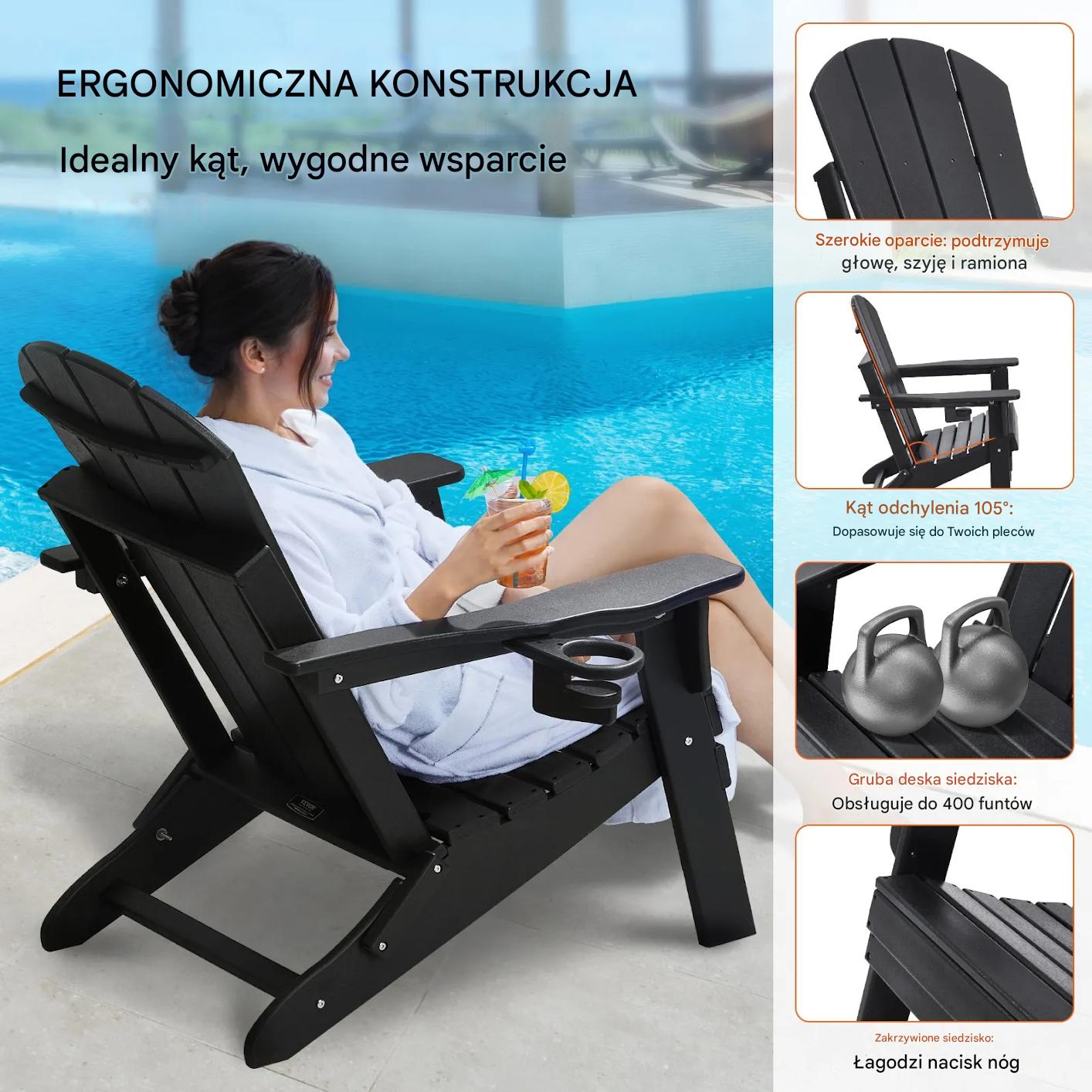 Krzesło ogrodowe Adirondack 2szt składane z podkładką na kubek na taras - obrazek 4
