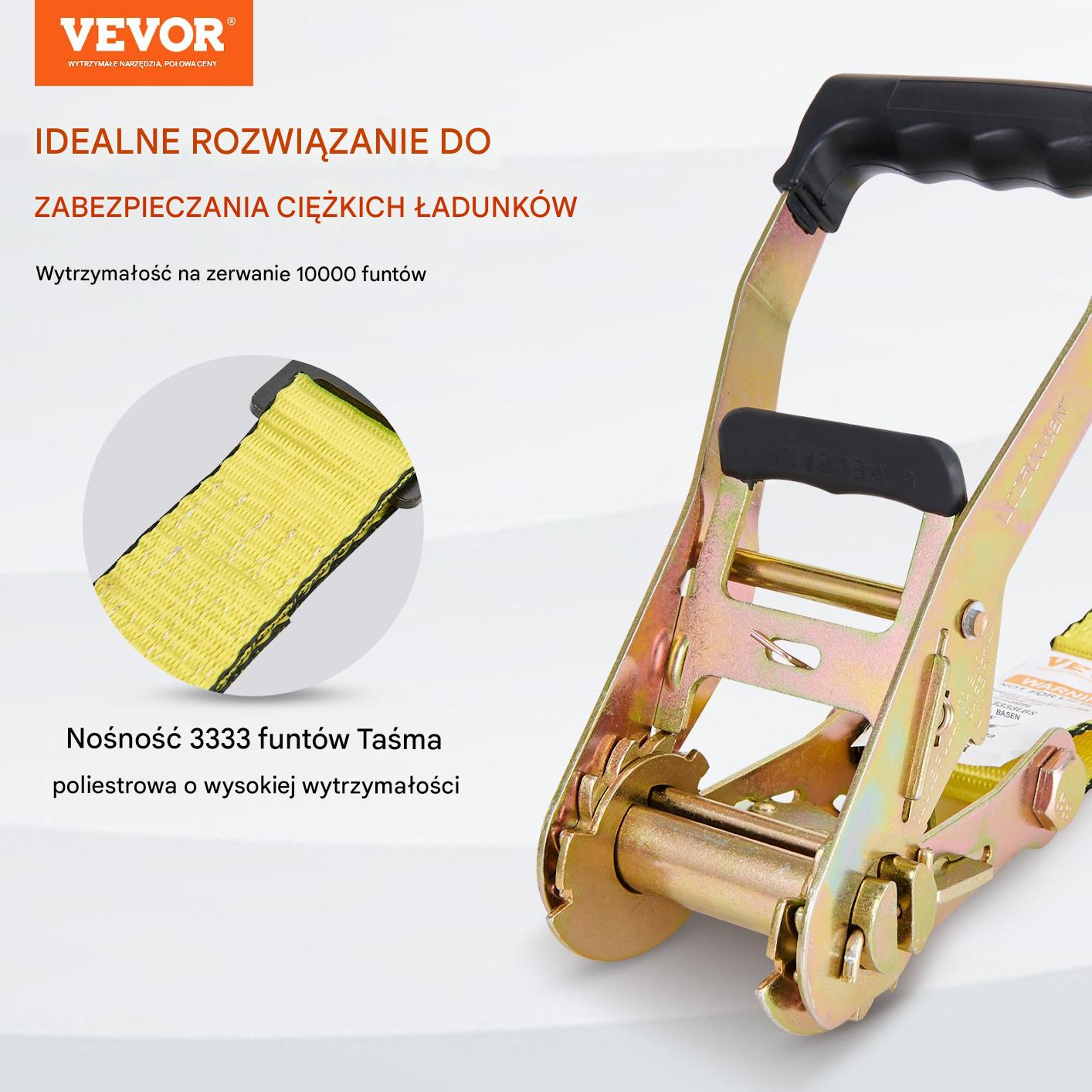 Pasy transportowe mocujące z napinaczem zestaw 10 szt. 9 m 4,5 T - obrazek 7