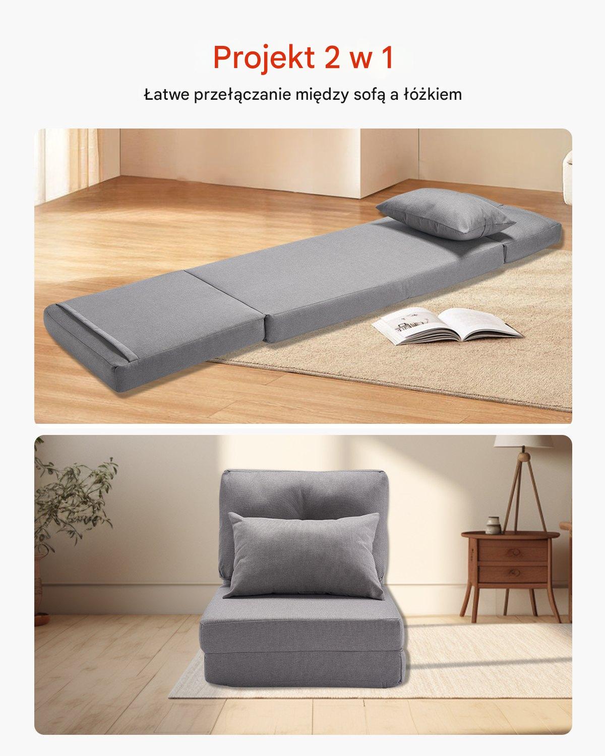 Składany fotel podłogowy regulowany 5-stopniowy sofa szara - obrazek 4