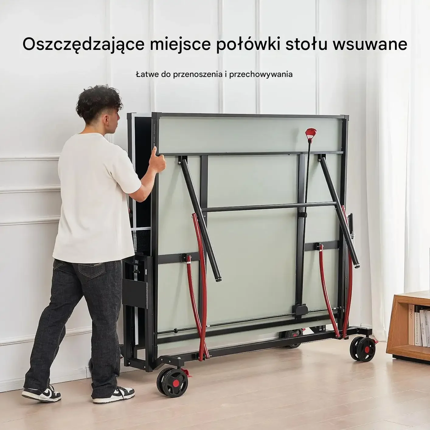 Stół do tenisa stołowego składany czarny z kółkami szybki montaż ping pong - obrazek 2