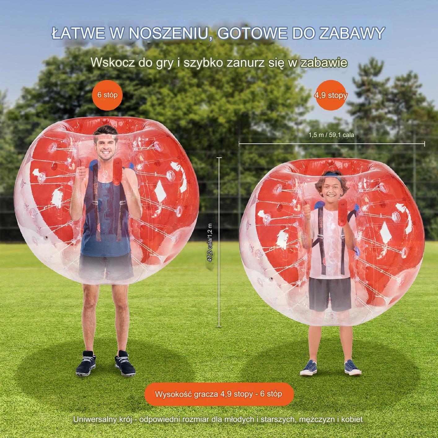 Kula bumper ball zorbing bąbelkowa ogrodowa 1.5 m czerwona premium - obrazek 7