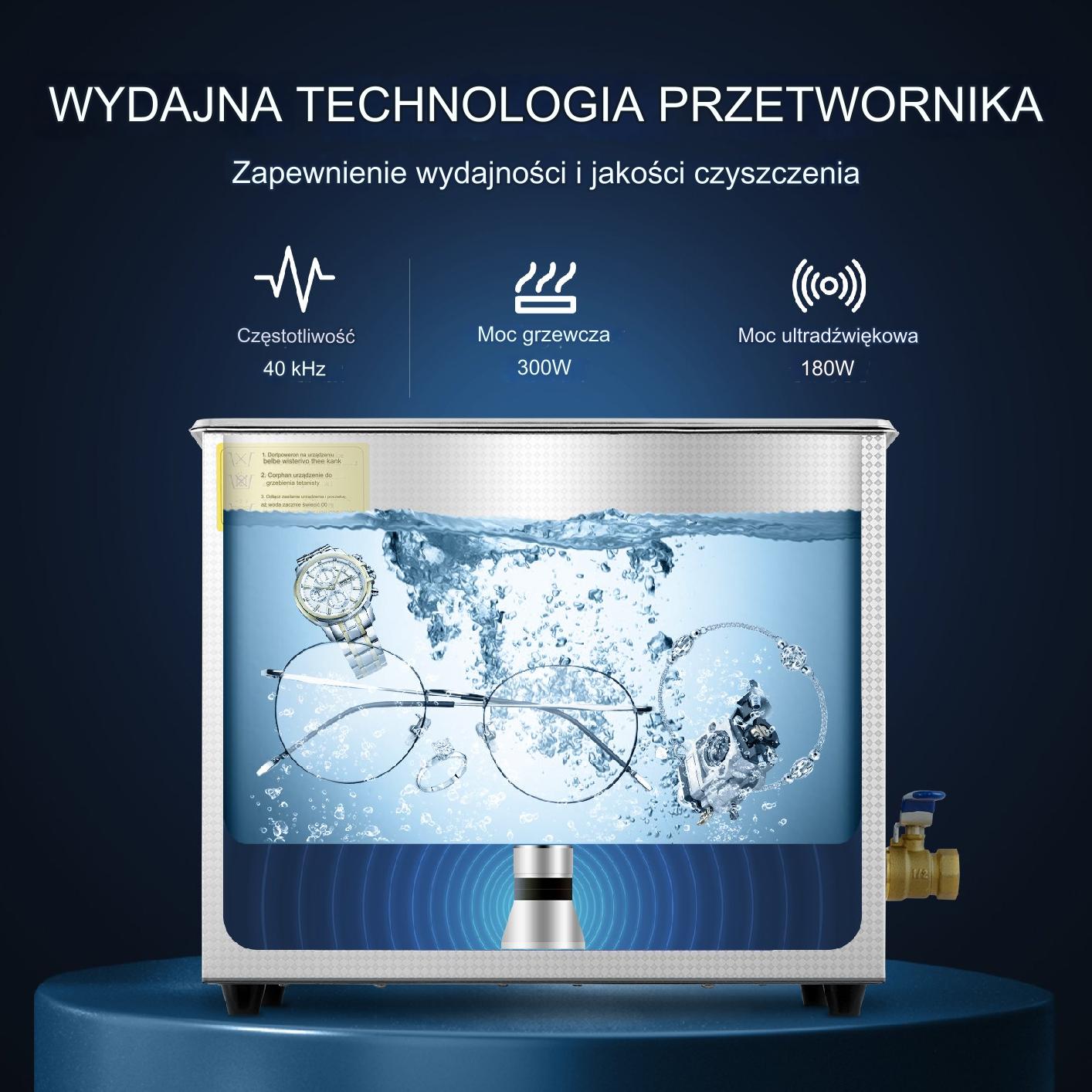 Myjka Ultradźwiękowa Przenośna Sterylizator + Timer 6L 180W - obrazek 3