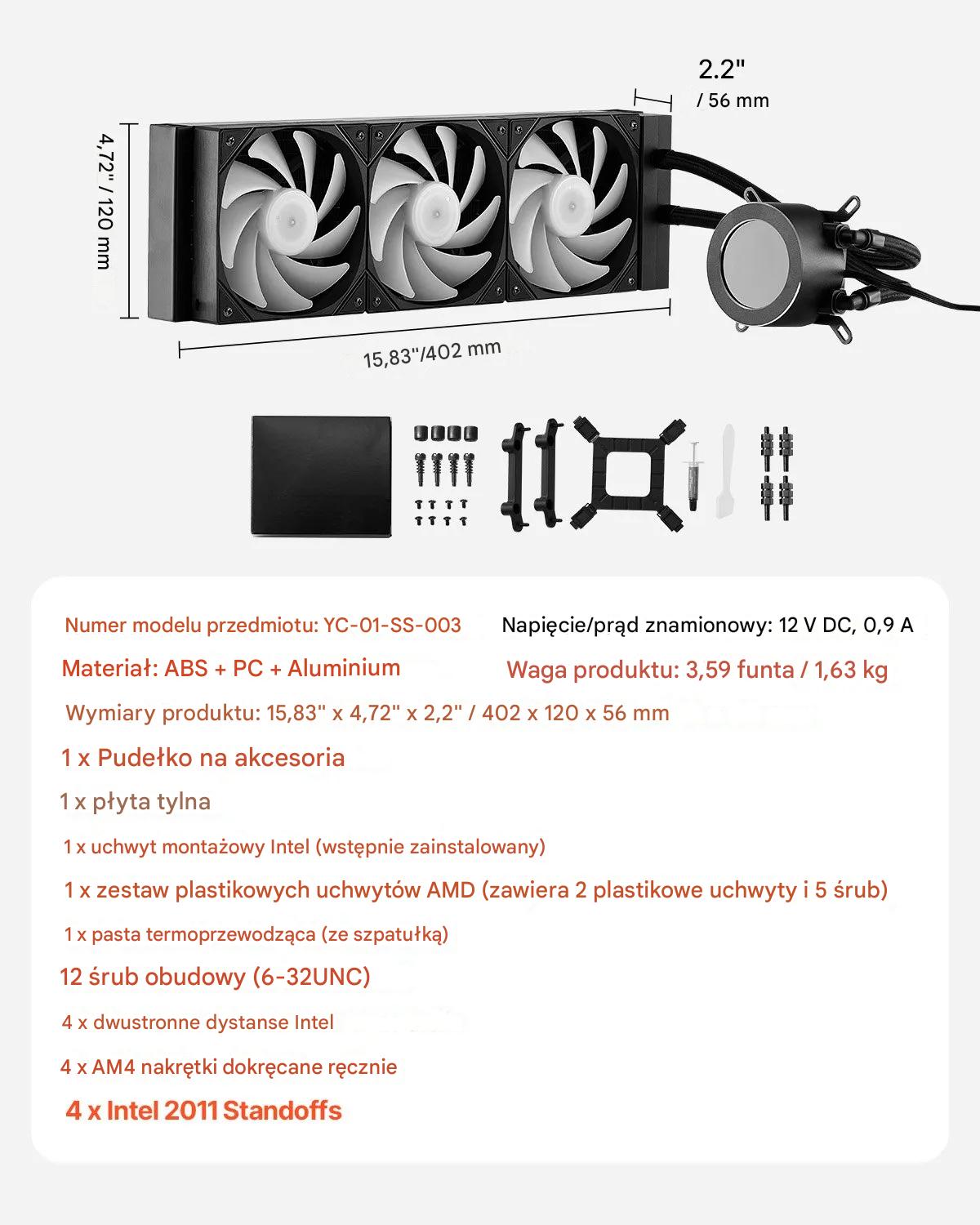 Chłodzenie wodne CPU AIO 360mm LCD ARGB Intel AMD wydajne do PC gaming - obrazek 2