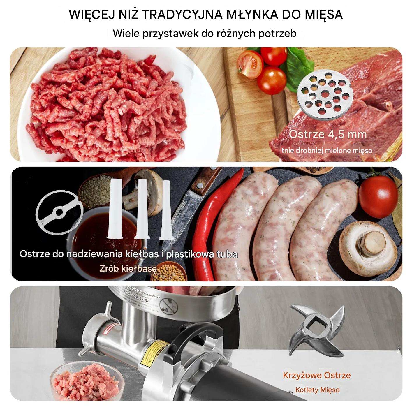 Maszynka do mięsa elektryczna 4kg/min stal nierdzewna kiełbasy - obrazek 5