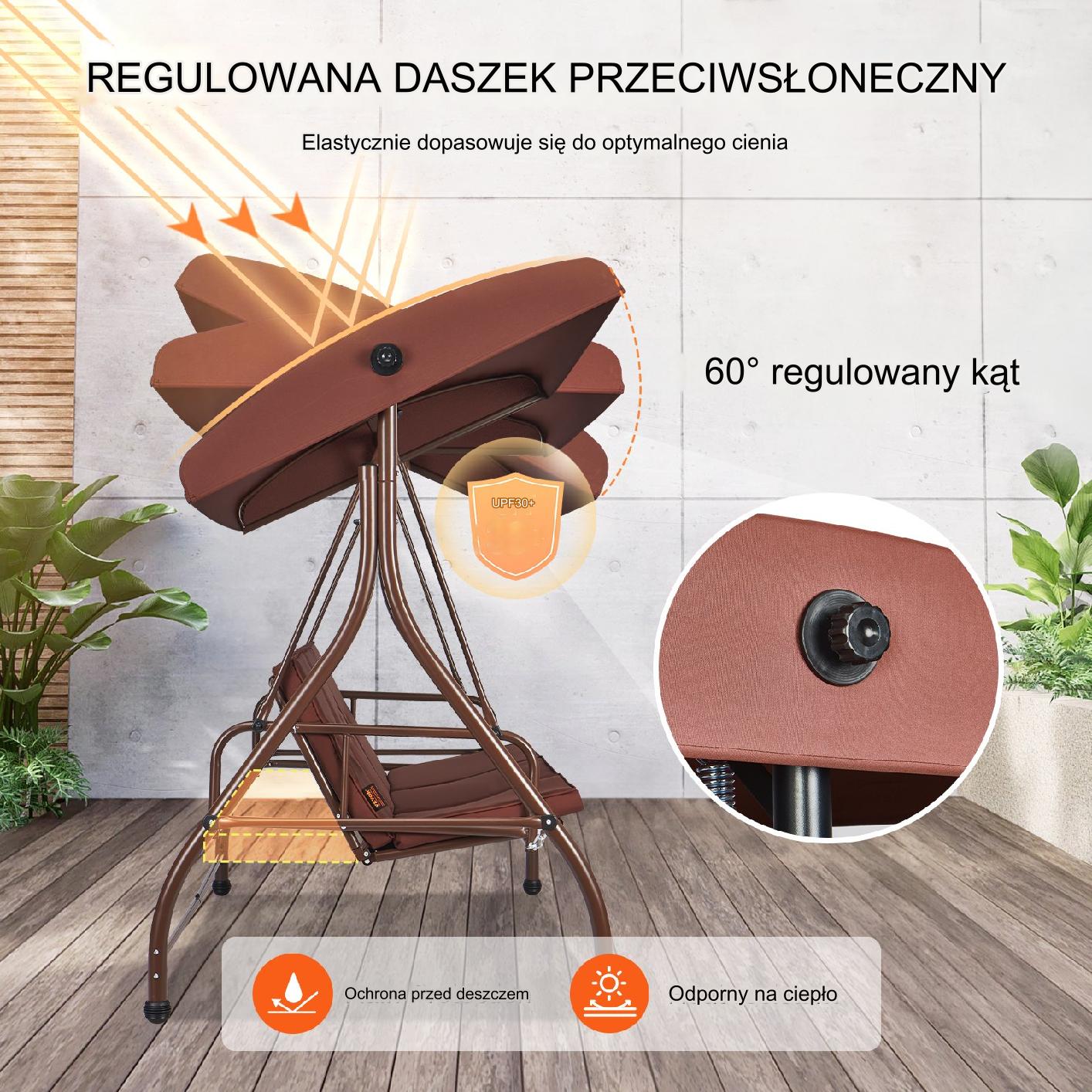 Huśtawka ogrodowa 3-osobowa ze stali baldachim poduszki balkon 185 cm - obrazek 6