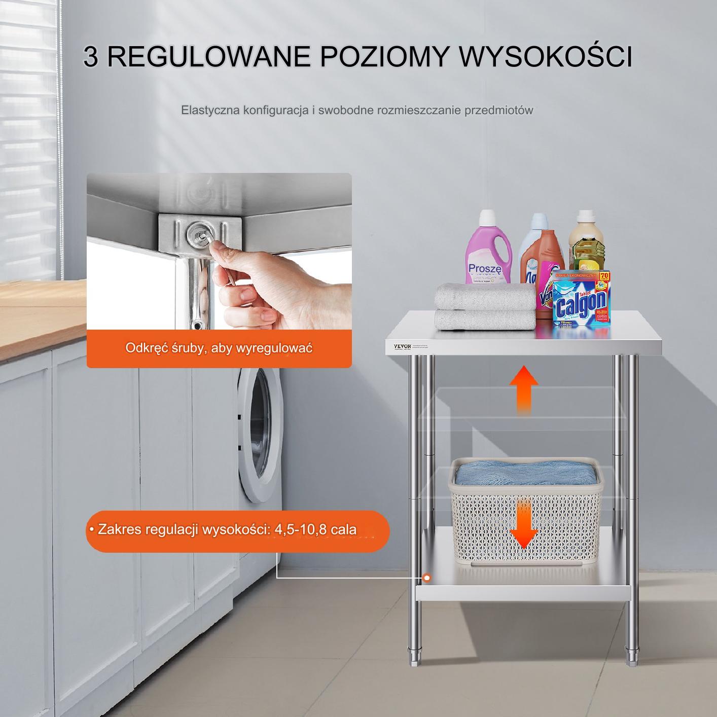 Stół roboczy blat gastronomiczny nierdzewny – 76,2 x 61 cm - obrazek 3