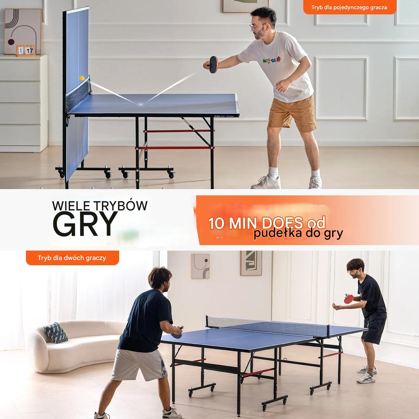 Stół do tenisa stołowego składany mocny ping pong 18 mm zestaw piłka siatka - obrazek 3