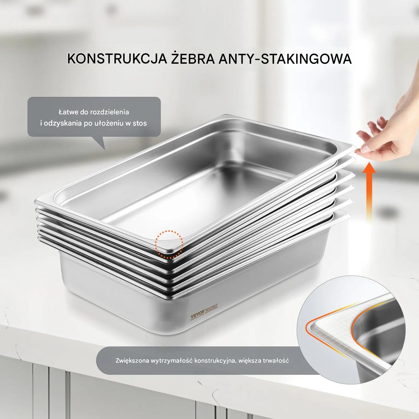 Stalowe tace gastronomiczne GN 6 szt. nierdzewne do cateringu, restauracji - obrazek 6