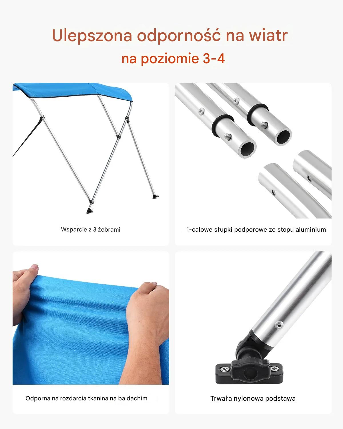Daszek na łódź 3-bow wodoodporny 600D poliester z torbą - obrazek 5