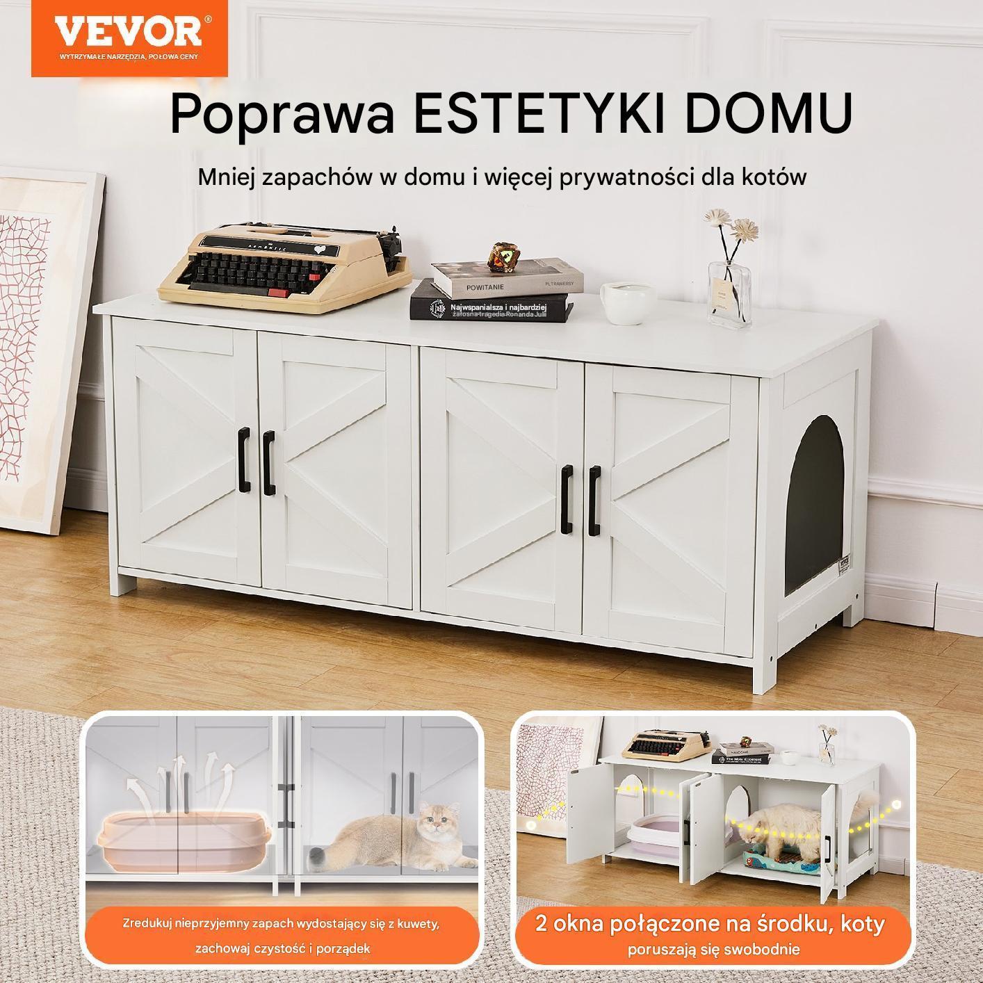 Domek dla kota szafka kryta kuweta mebel 2 komory biały - obrazek 3