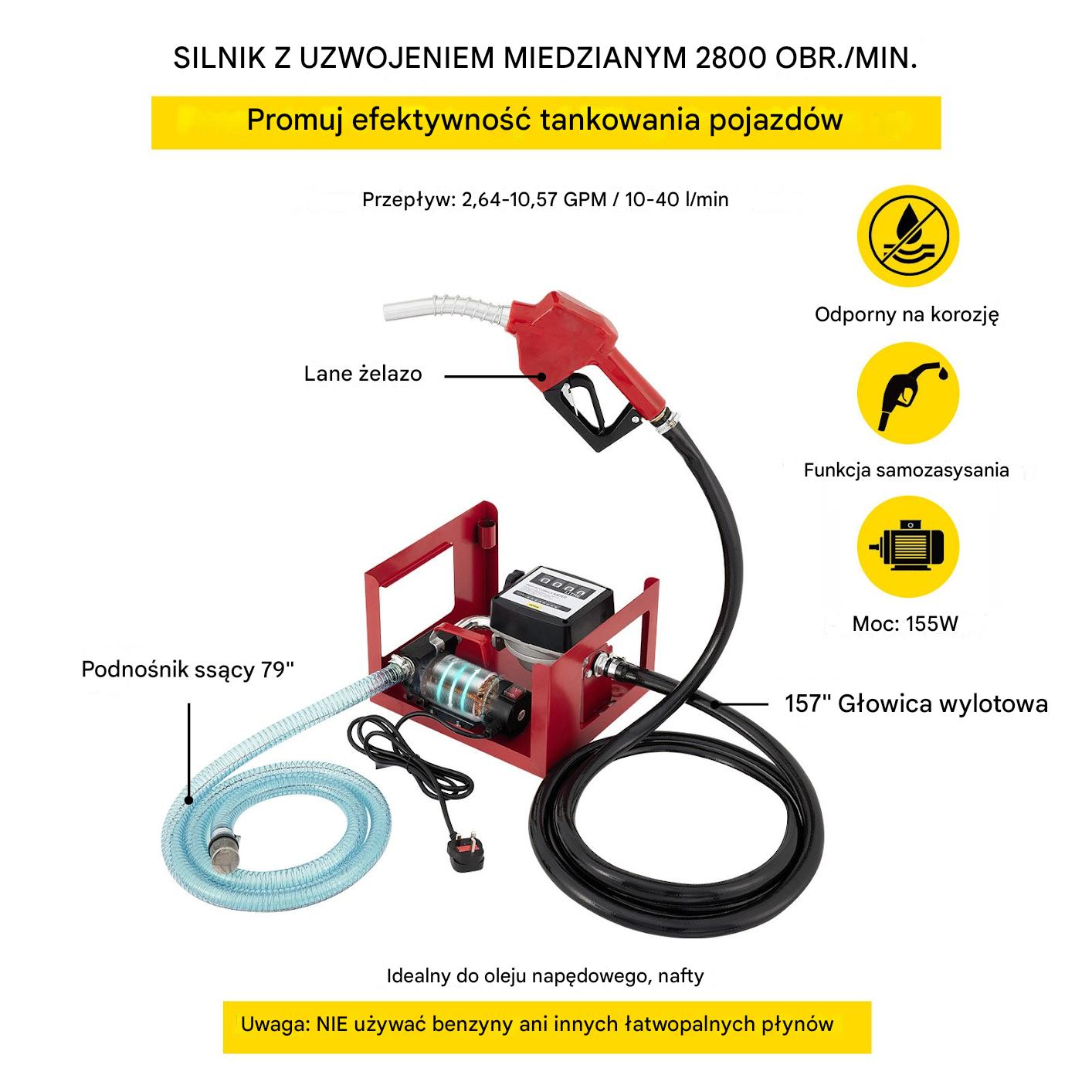Dystrybutor pompa pompka oleju paliwa cpn stacja paliw 155 W 40 l/min - obrazek 6