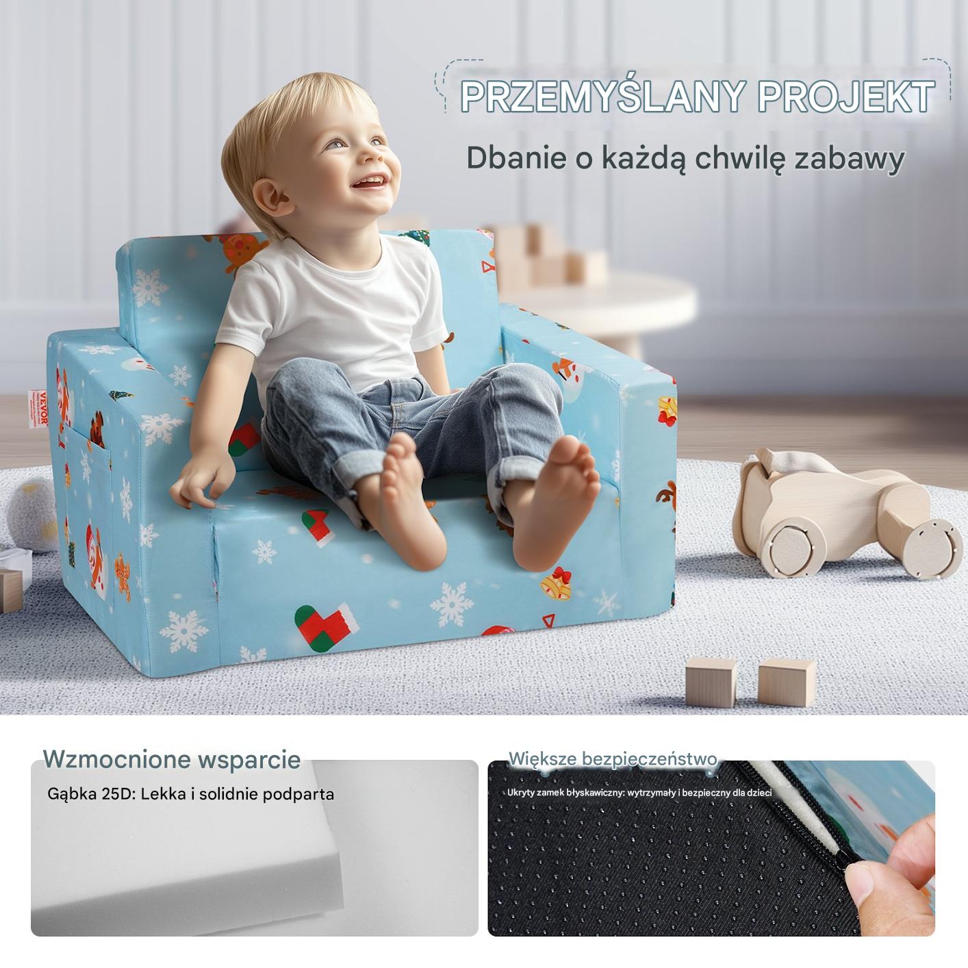 Fotelik dziecięcy składany 2w1 – kanapa sofa dla dzieci niebieska - obrazek 5
