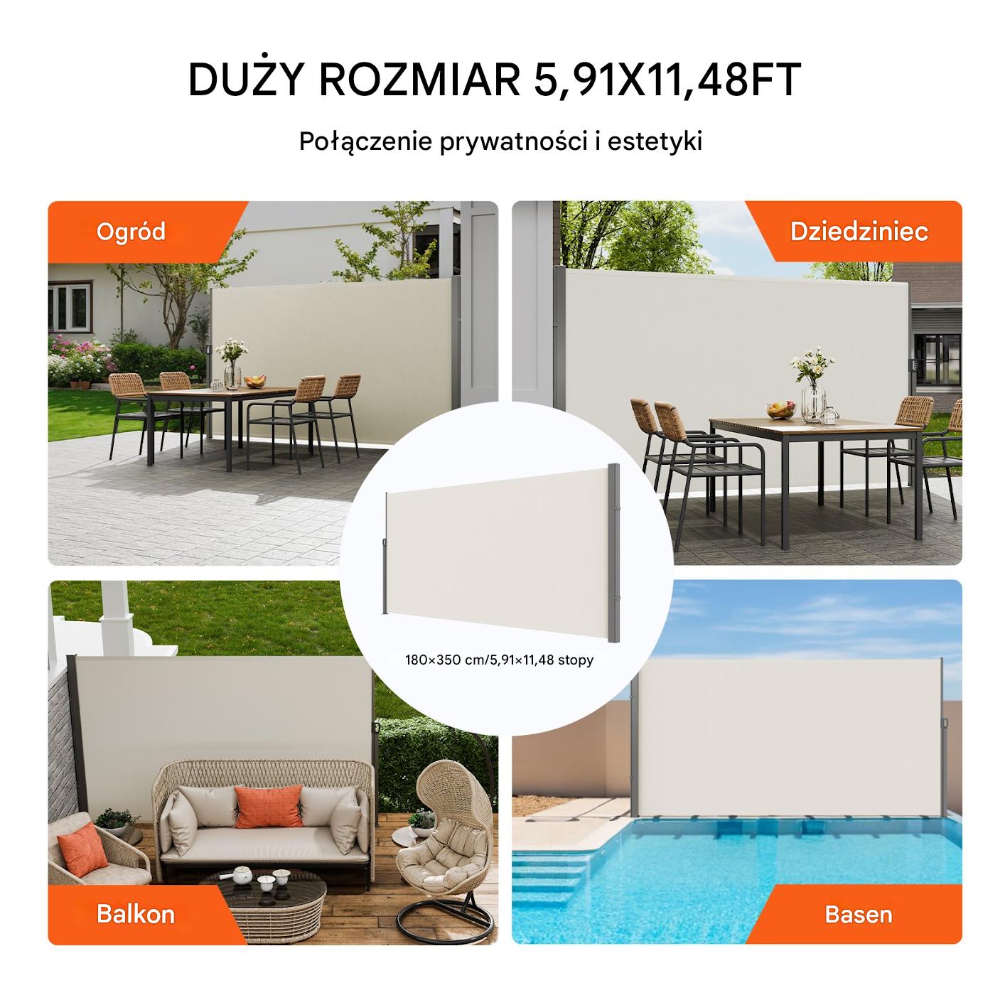 Markiza boczna parawan osłona na taras roleta przeciwsłoneczna 180 x 350 cm - obrazek 6