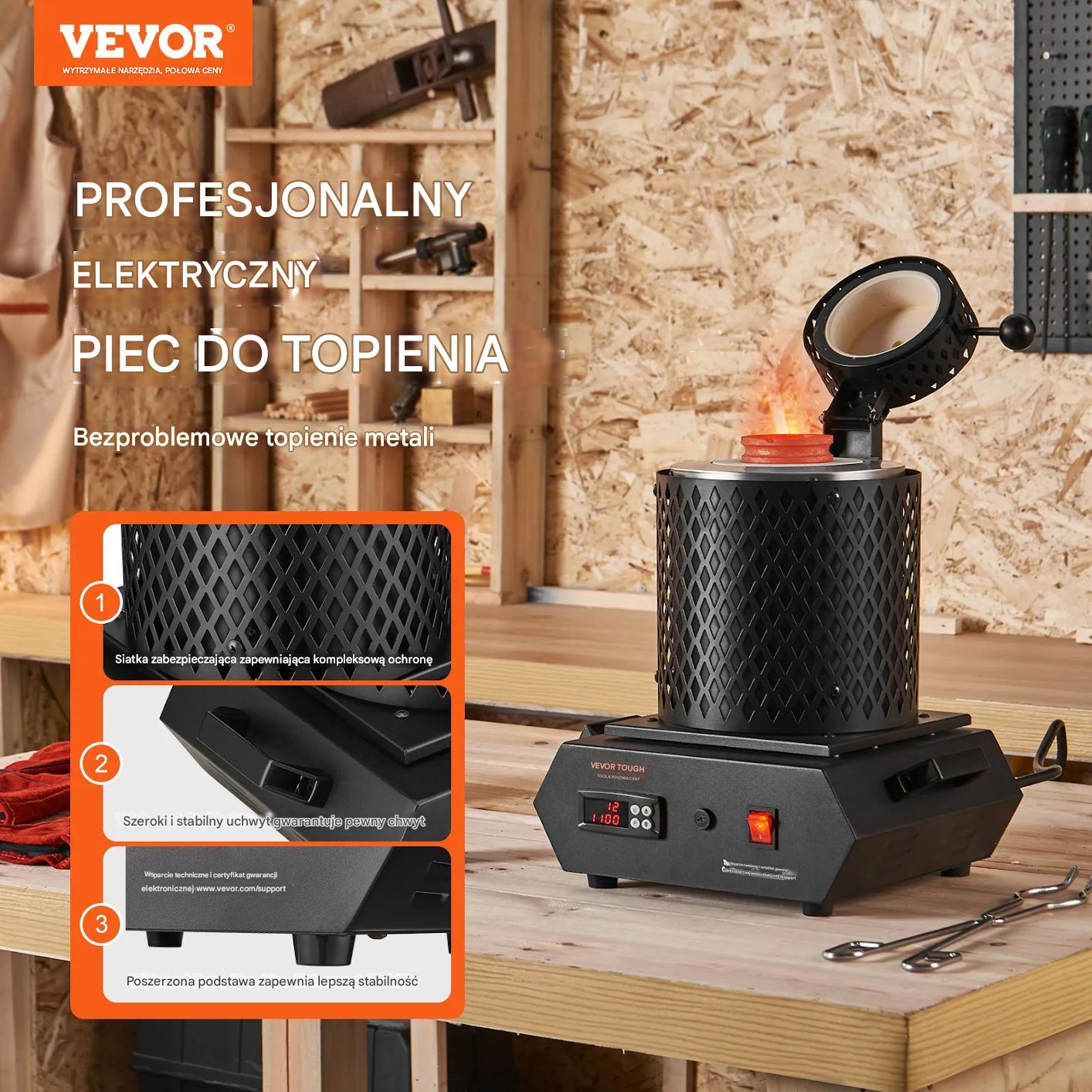 Piec do topienia metali 1350W 1150°C tygiel 1kg i 3kg do złota srebra - obrazek 3