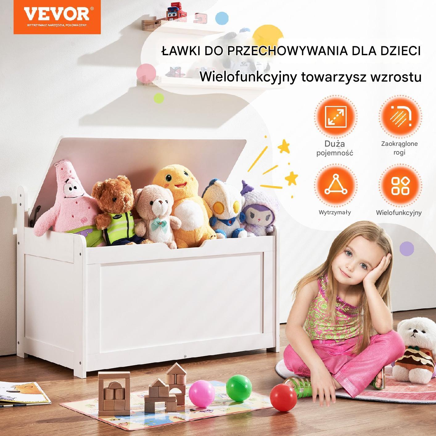 Duża drewniana skrzynia na zabawki Pufa Kufer na Zabawki Siedzisko biała - obrazek 6