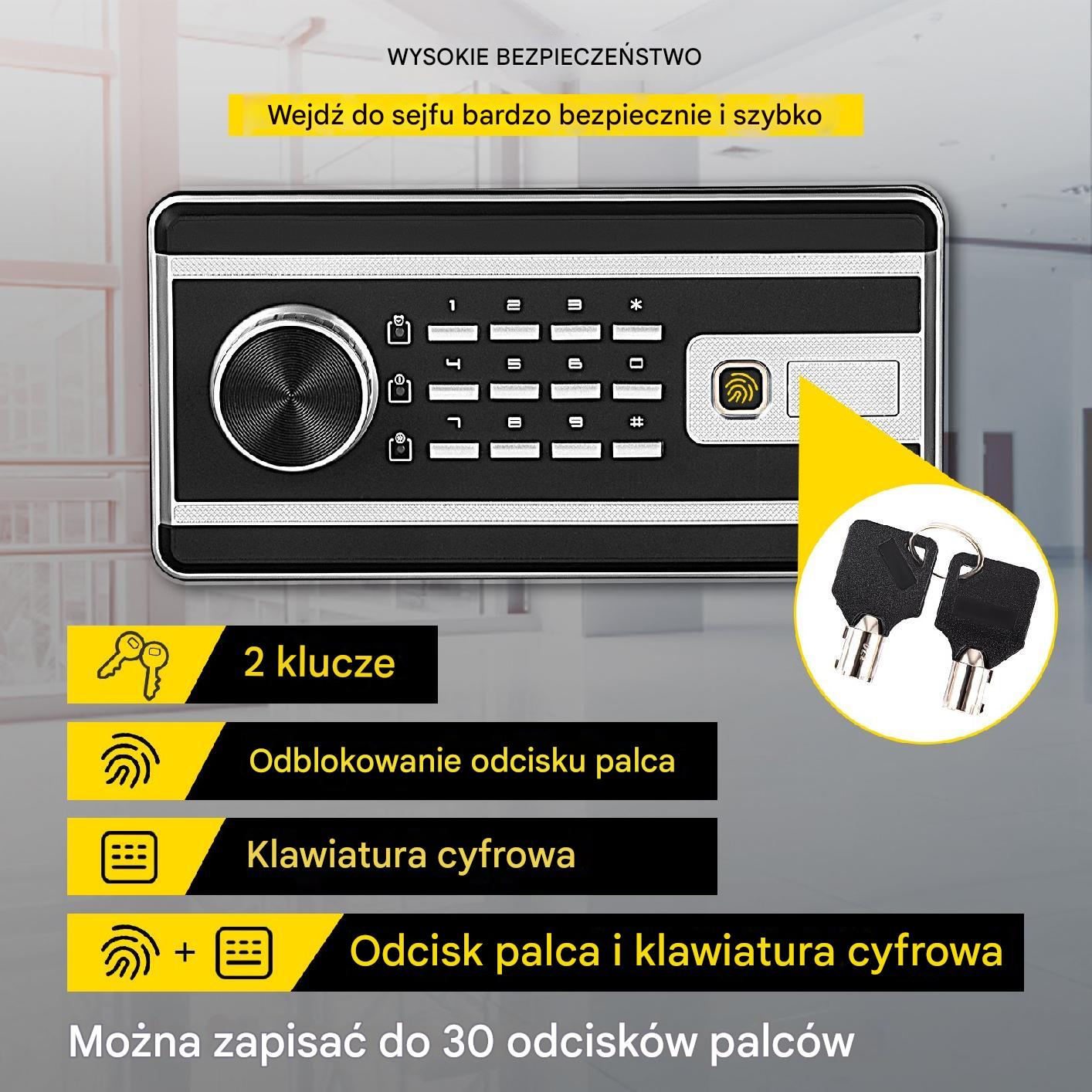 Domowy sejf kasetka zamek elektroniczny Kasa Pancerna 22,6 L - obrazek 6