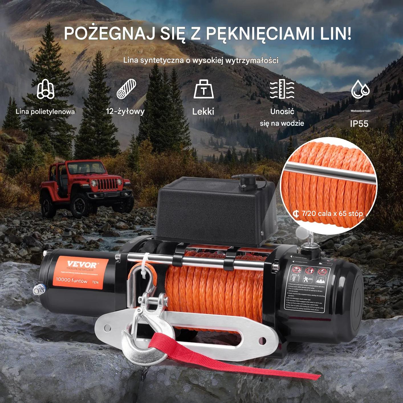 Wyciągarka elektryczna 4536kg lina syntetyczna pilot wodoodporny offroad - obrazek 5