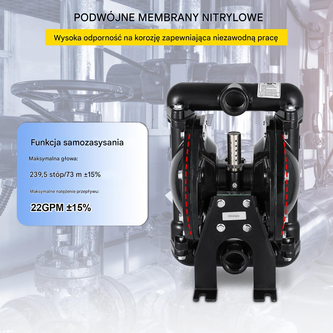 Pompa pneumatyczna dwumembranowa 132 l/min Przemysłowa wytrzymała - obrazek 4