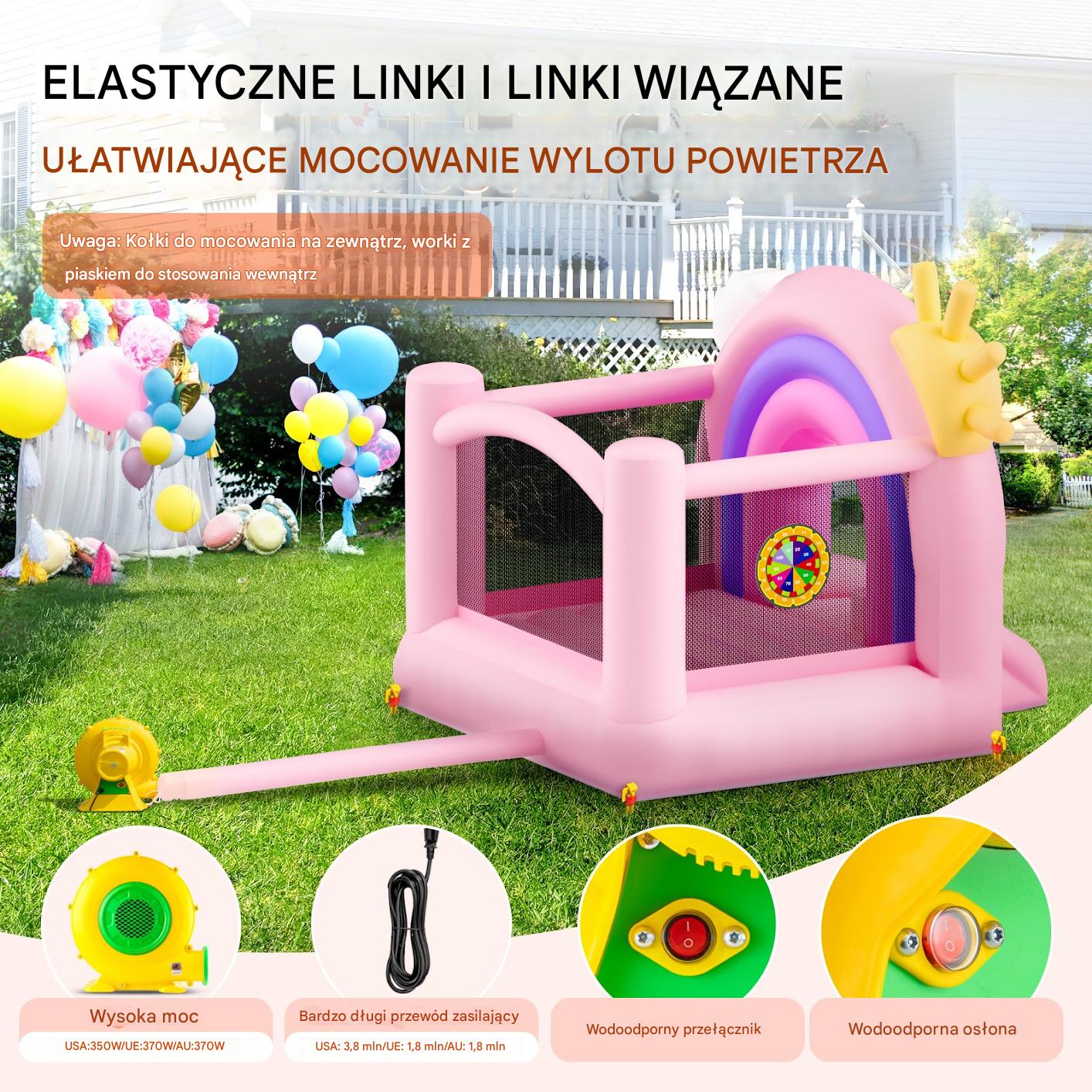 Zamek dmuchany do skakania trampolina domek plac zabaw dla dzieci różowy - obrazek 3