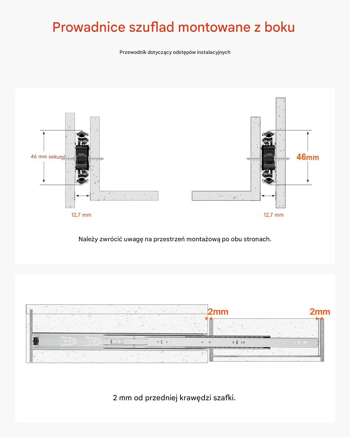Prowadnice do szuflad 60 cm kulkowe pełen wysuw 10 par do mebli - obrazek 3