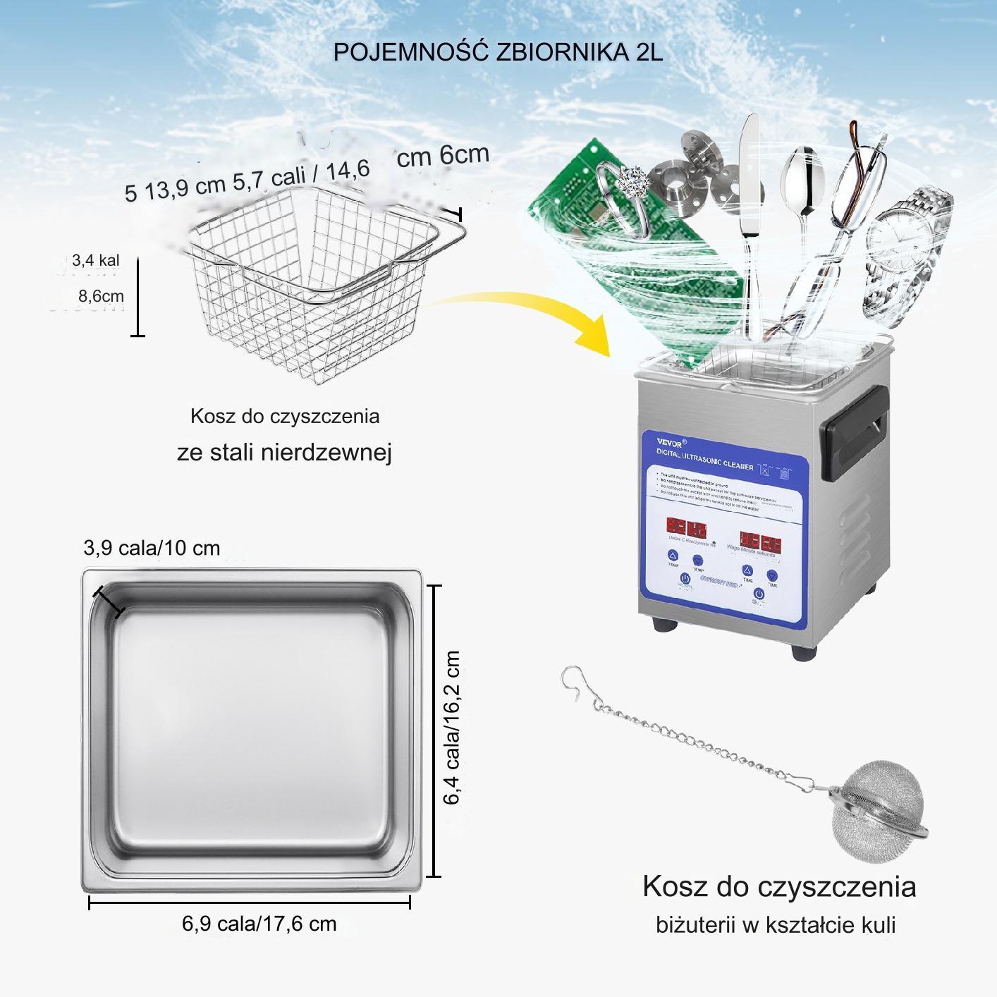 Myjka Ultradźwiękowa Przenośna 2L 60W - obrazek 5