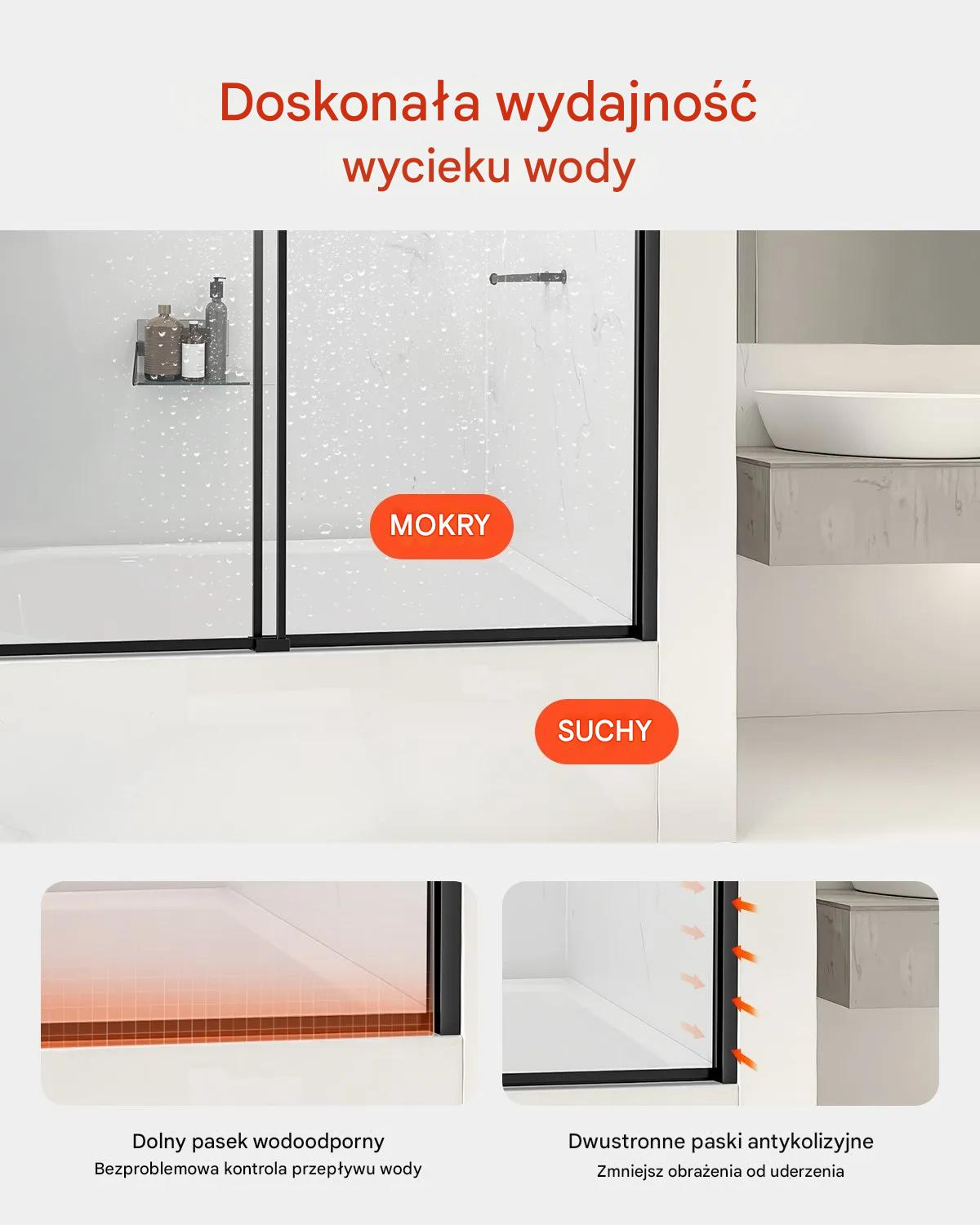 Drzwi prysznicowe 142-152 cm półbezkrawędziowe przesuwne 6 mm wannowe - obrazek 3