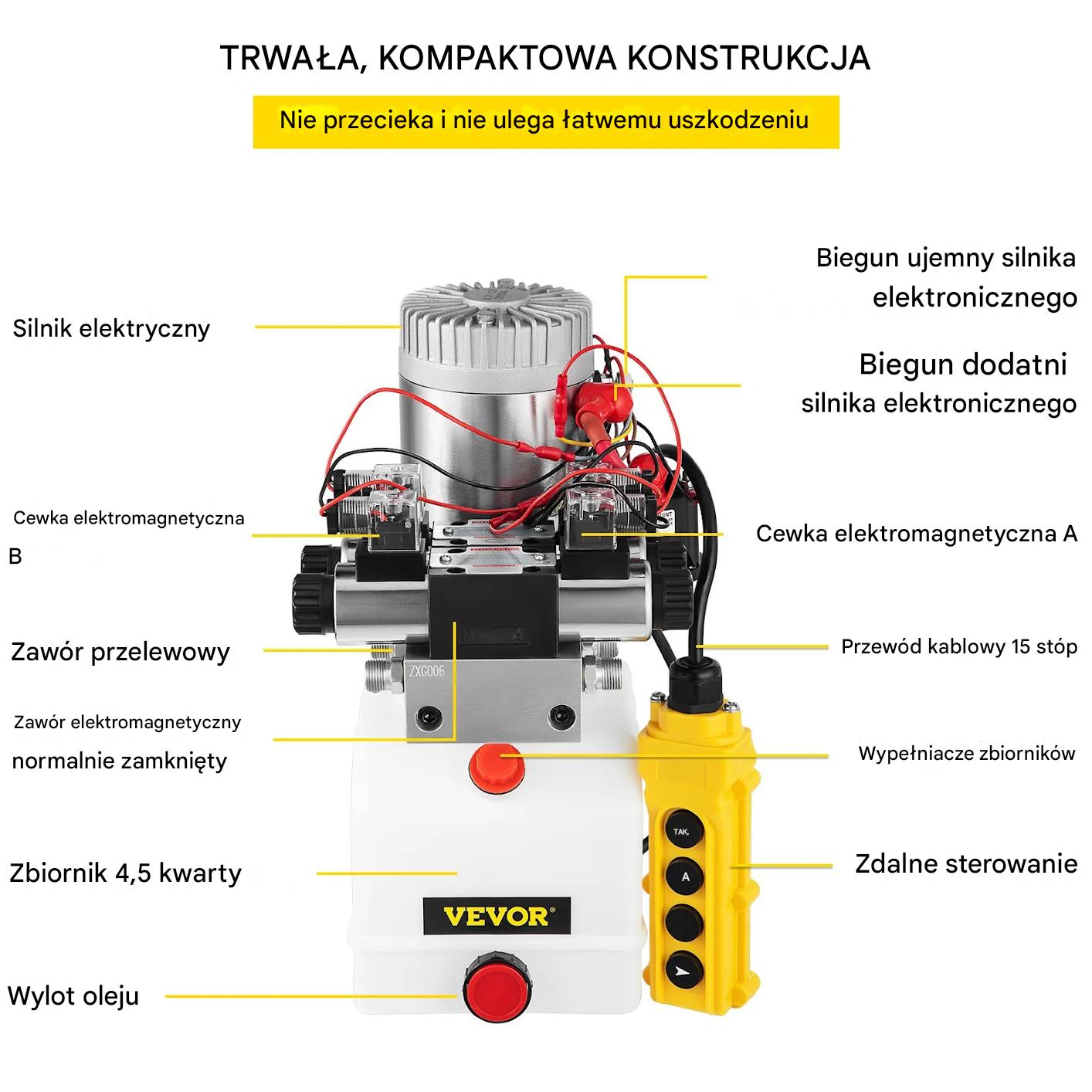 Pompa hydrauliczna 12V dwustronnego działania 4,5L elektrozawór podnośnik - obrazek 6