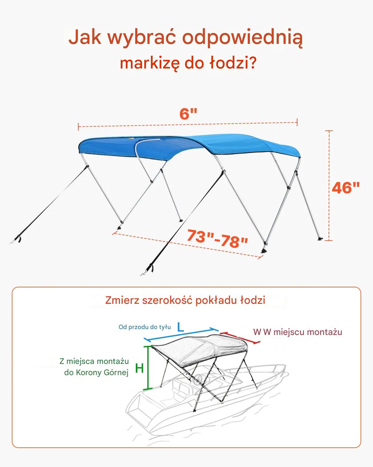 Daszek na łódź 3-bow wodoodporny 600D poliester z torbą - obrazek 6