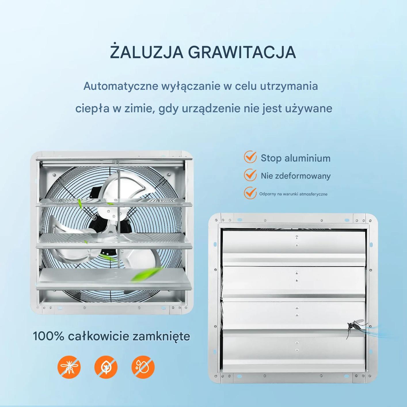Wentylator wyciągowy 406 mm 1400RPM 2000CFM aluminiowy do garażu/szklarni - obrazek 6