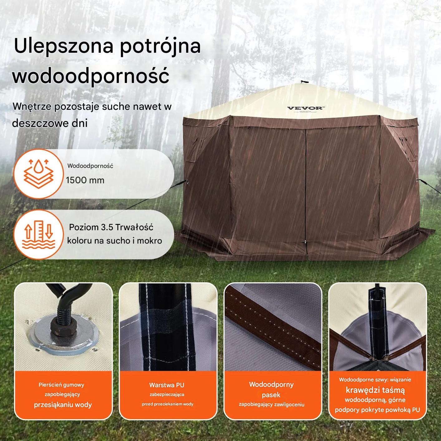 Namiot ogrodowy pop-up 3,51x3,51m 6-ścienny z moskitierą i osłonami - obrazek 3