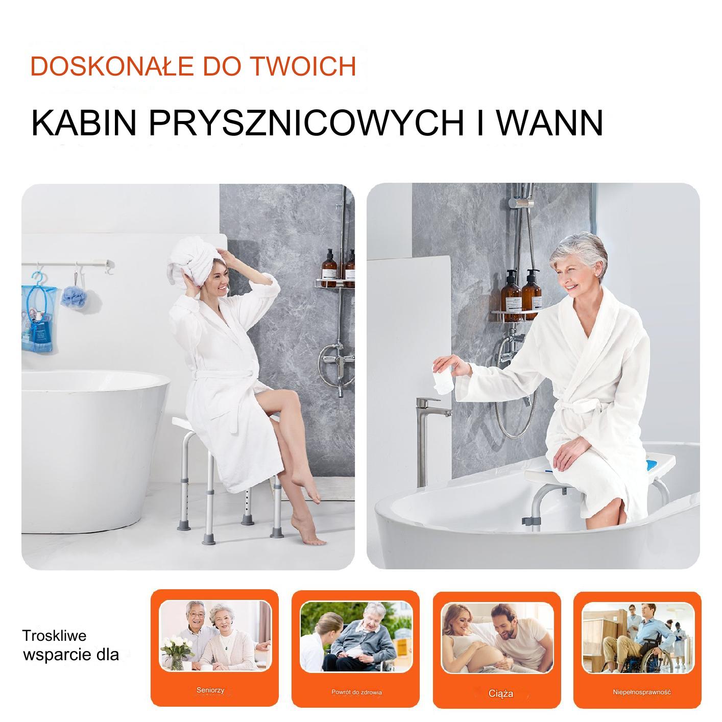 Siedzisko Prysznicowe 158,8kg Aluminiowe Regulowane Wysokość Antypoślizgowe - obrazek 5