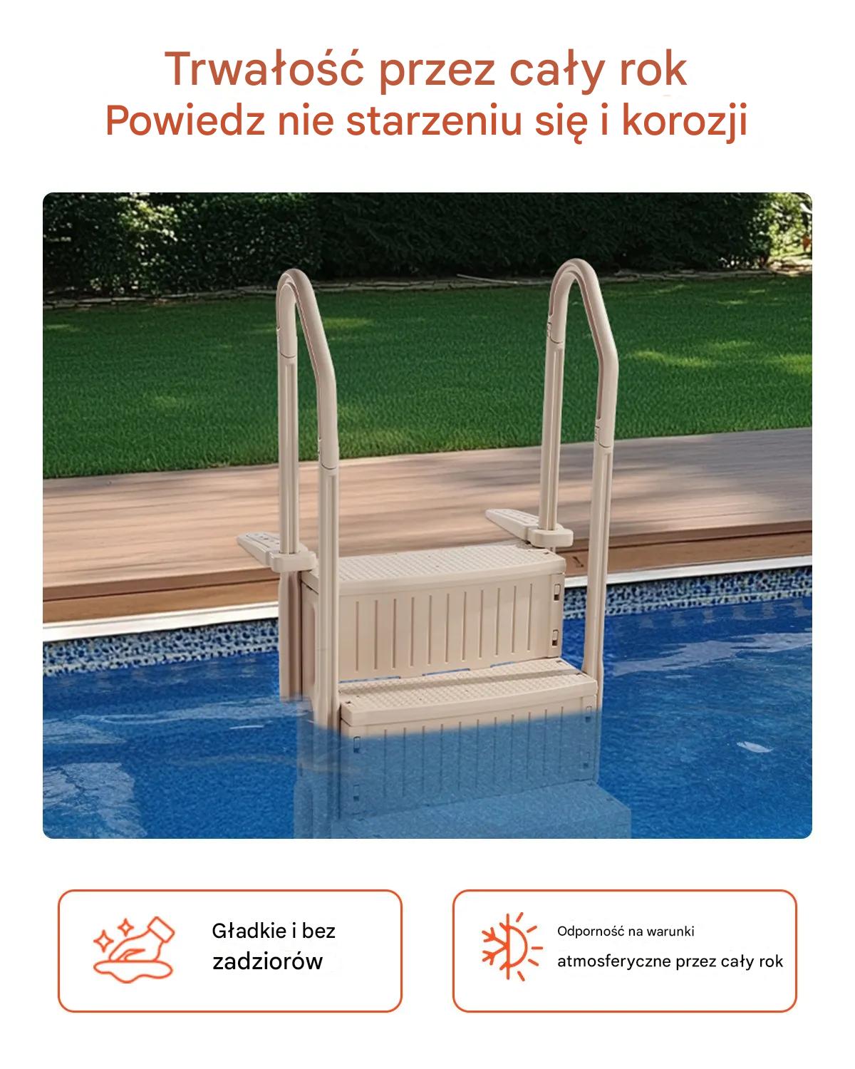 Drabinka basenowa 3 stopnie stalowa z poręczami do basenów 91-122 cm - obrazek 6