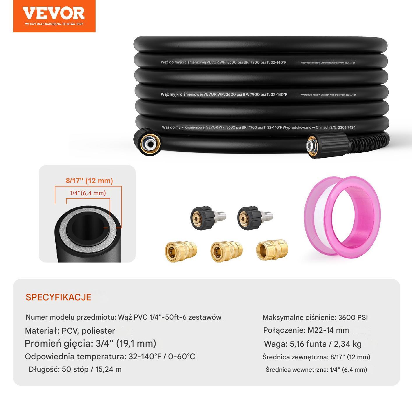 Wąż do myjki ciśnieniowej 15m 3600PSI – M22-14mm promień gięcia 19mm - obrazek 2