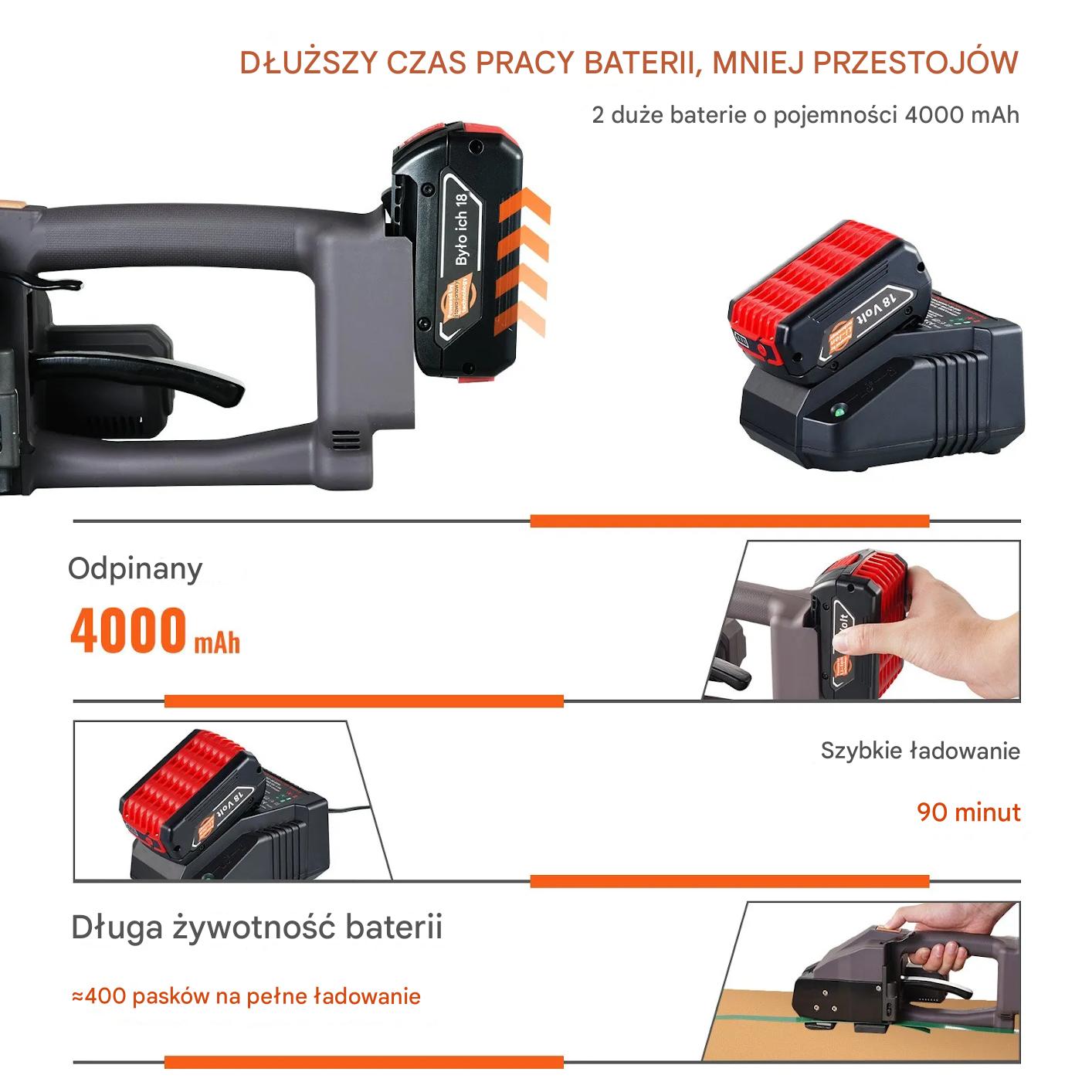 Zgrzewarka do taśm pakowych PP/PET akumulatorowa 10-19 mm, 5000N banowanie - obrazek 4