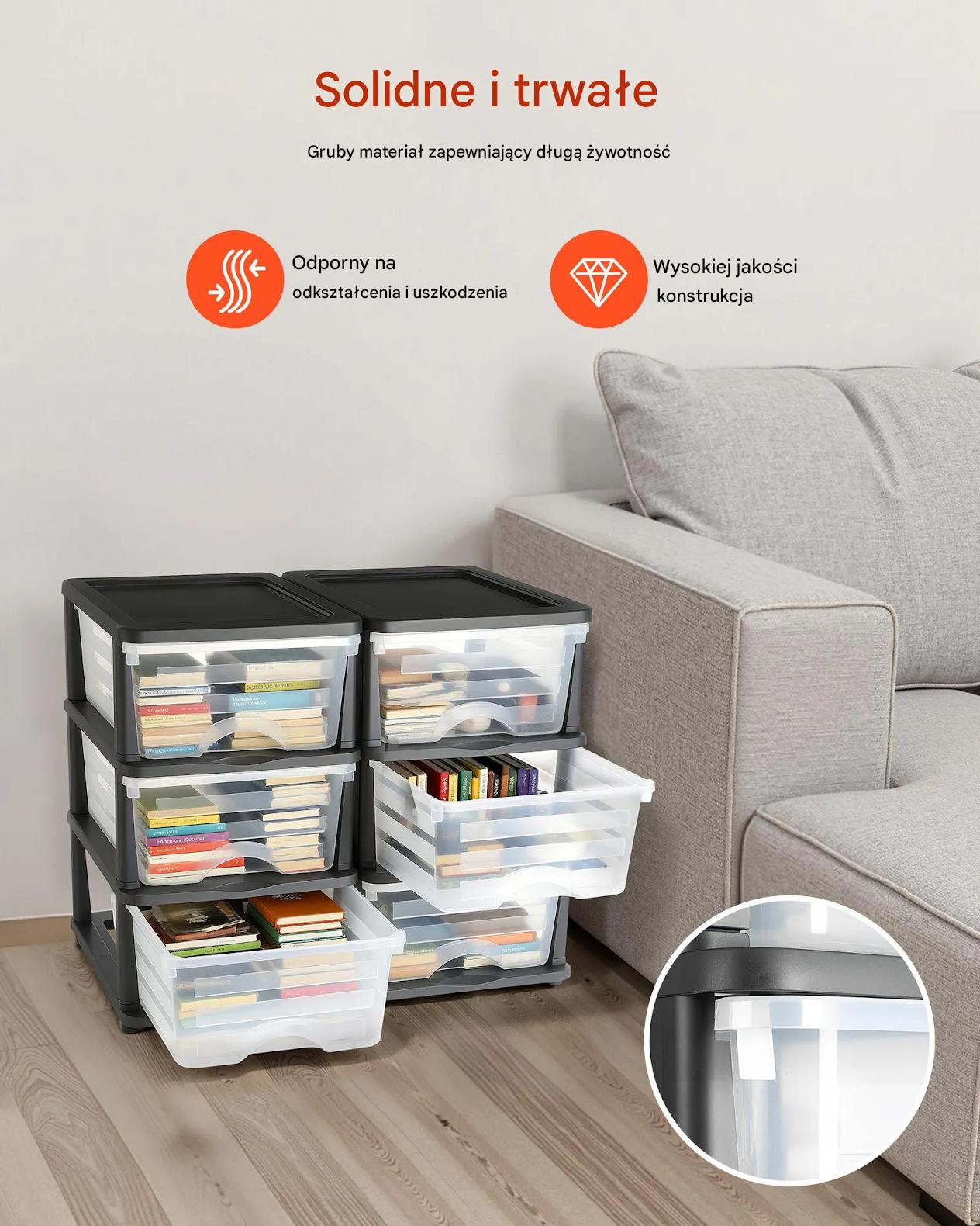 Organizer szuflady plastikowe 6 szuflad zestaw 2 szt do domu biura - obrazek 4