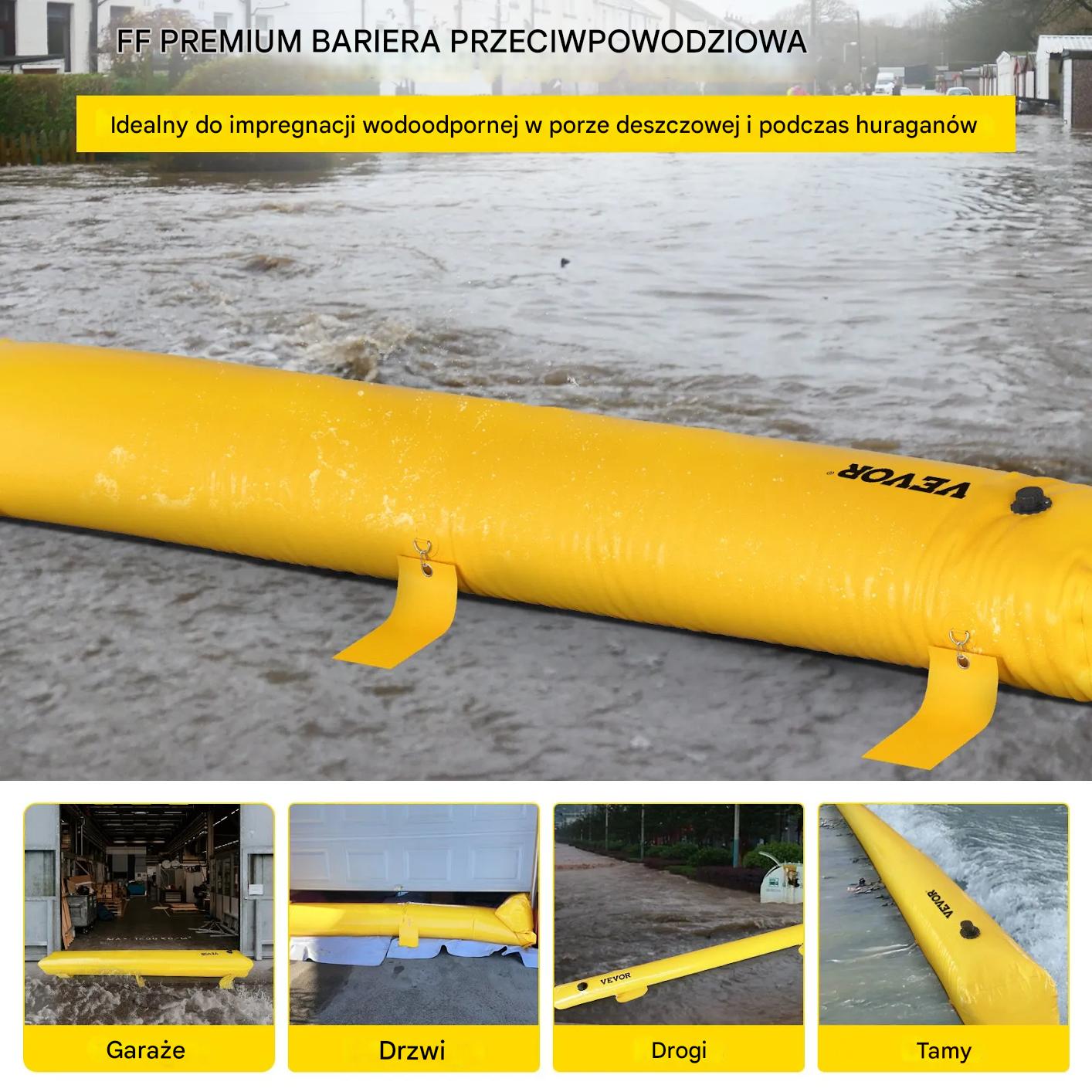 Zapora przeciwpowodziowa 732cm bariera wodna PVC do drzwi i garażu żółta - obrazek 3