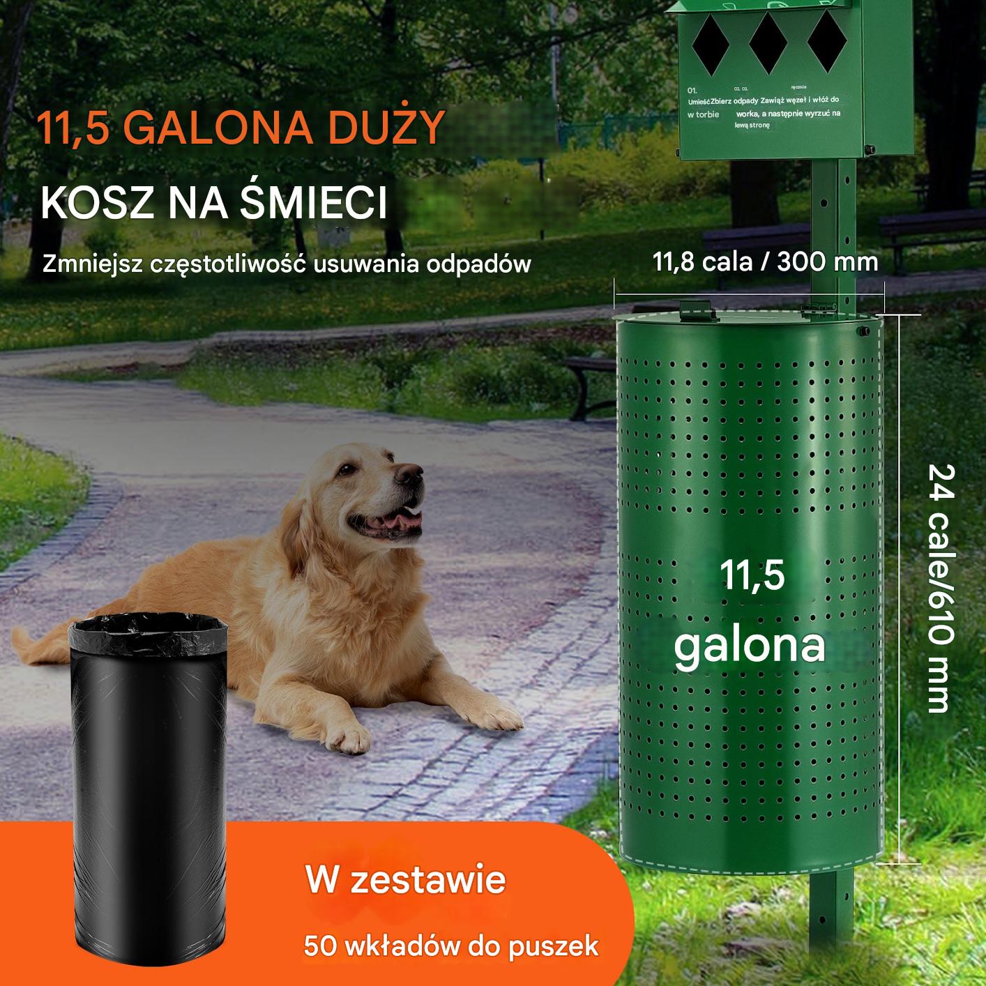 Kosz na psie odchody 43L z 650 workami dozownik montaż w ziemi do ogrodu - obrazek 4
