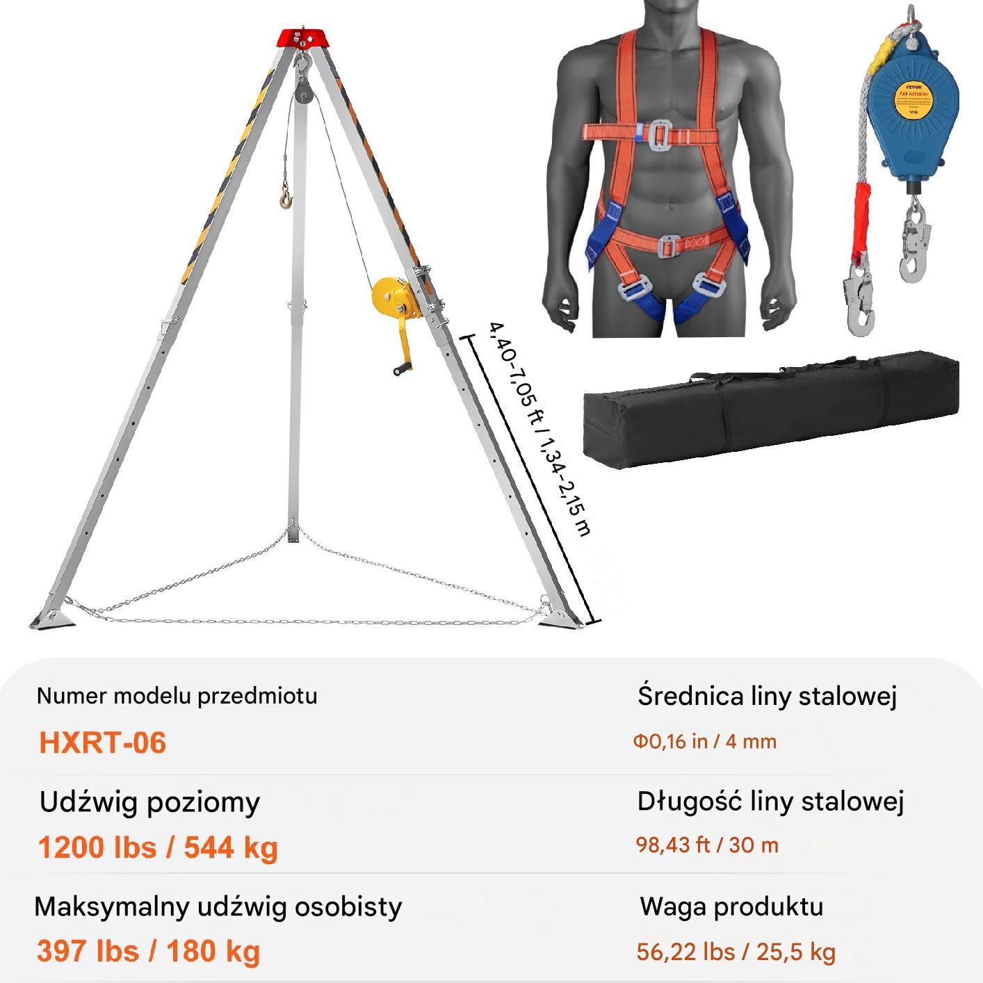Trójnóg Statyw Ratowniczy z Wciągarką do Przestrzeni Zamkniętych 544 kg - obrazek 2