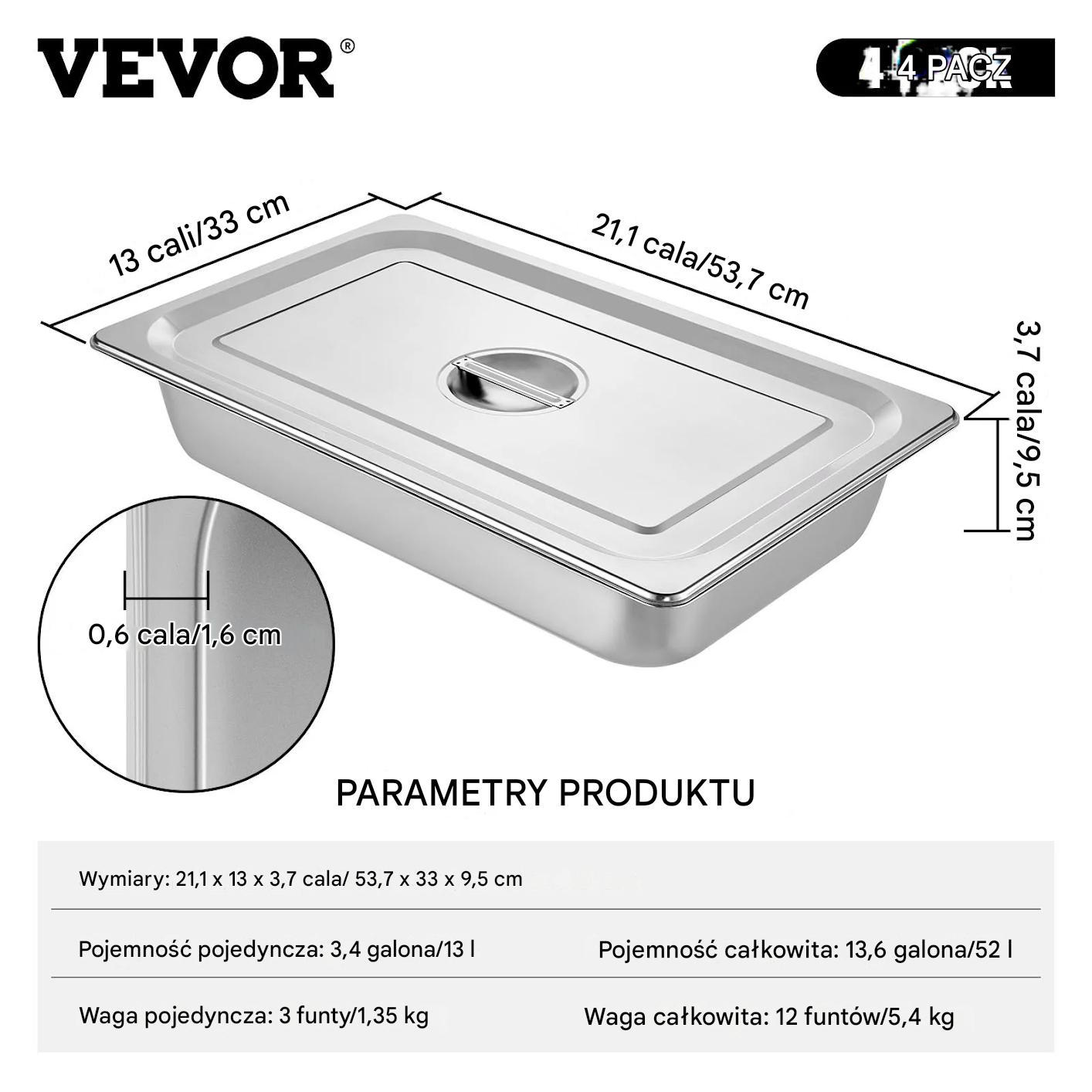 Pojemnik gastronomiczny GN 1/1 13L stalowy 4 szt do cateringu - obrazek 2
