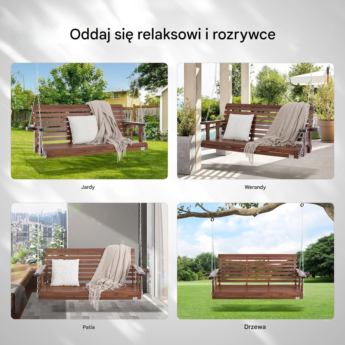 Drewniana huśtawka ogrodowa wisząca na taras werandę 170 cm - obrazek 6