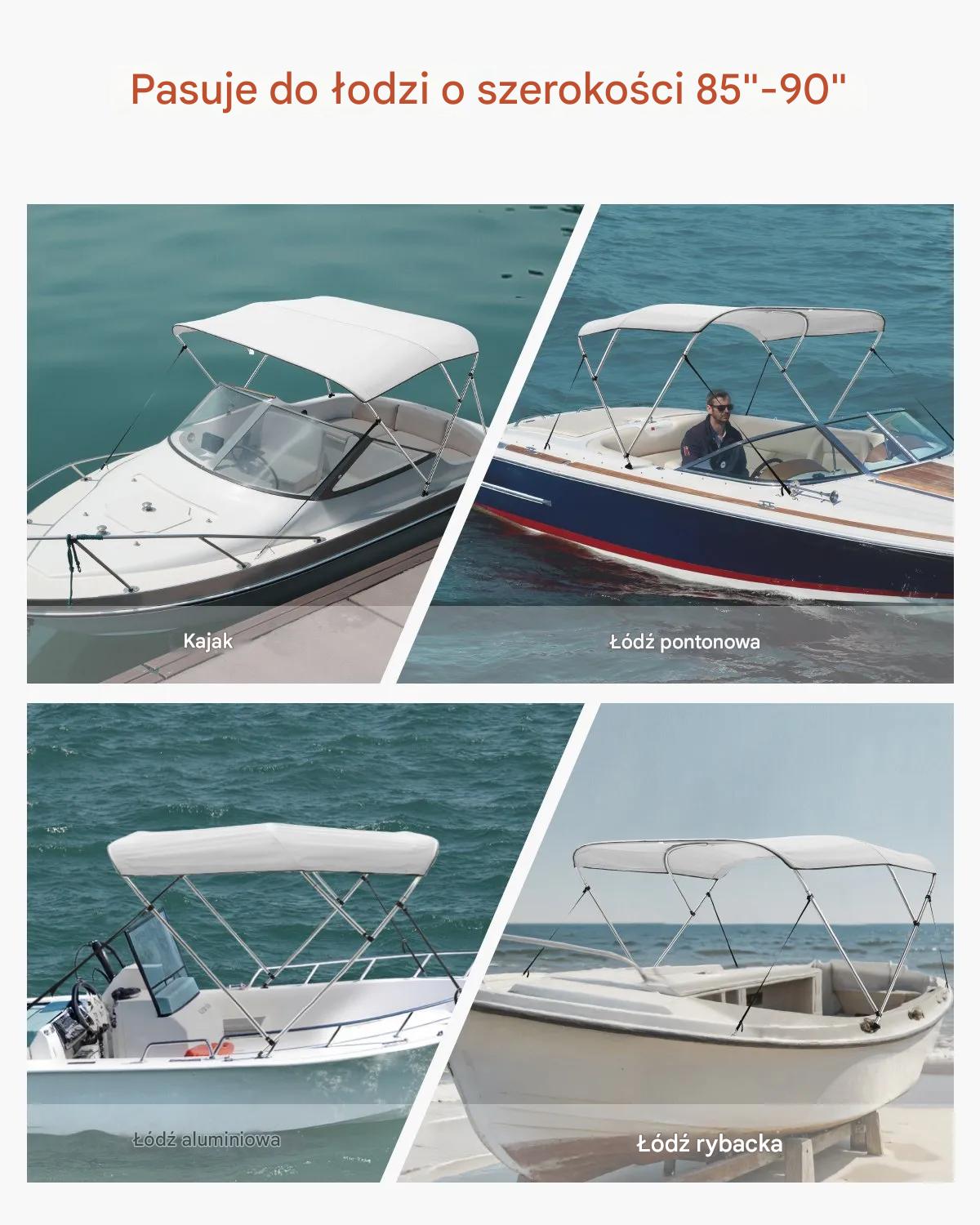 Daszek bimini do łodzi 3 pałąki 600D wodoodporny aluminiowy osłona słońca - obrazek 6