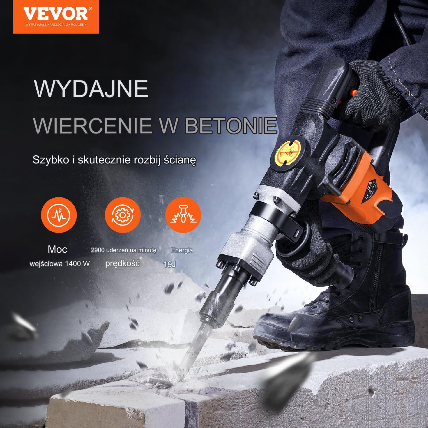 Młot Wyburzeniowy do Betonu 1600 W 2 Dłuta - obrazek 4