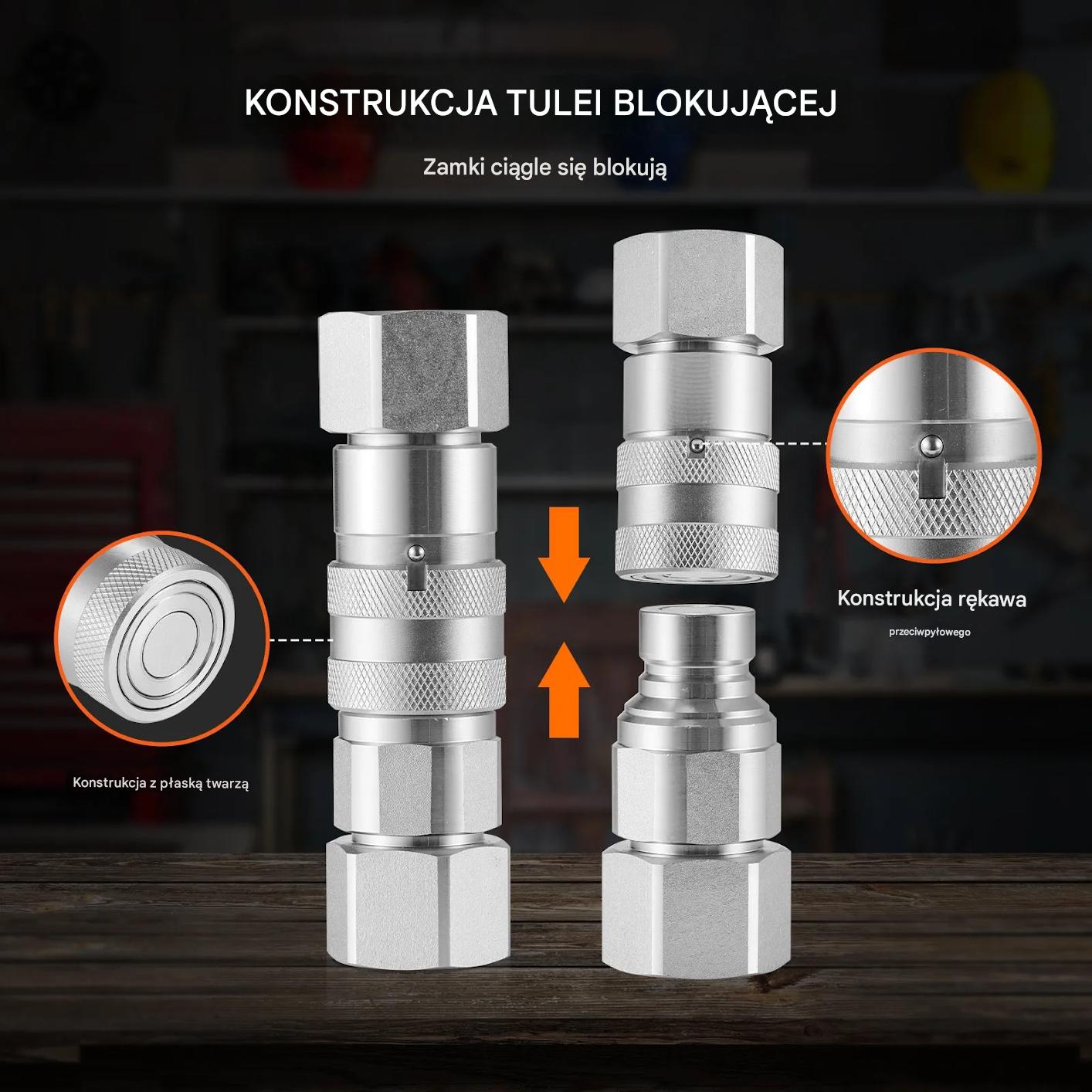 Złącza hydrauliczne 1/2" NPT płaskie do maszyn rolniczych z osłonami - obrazek 3